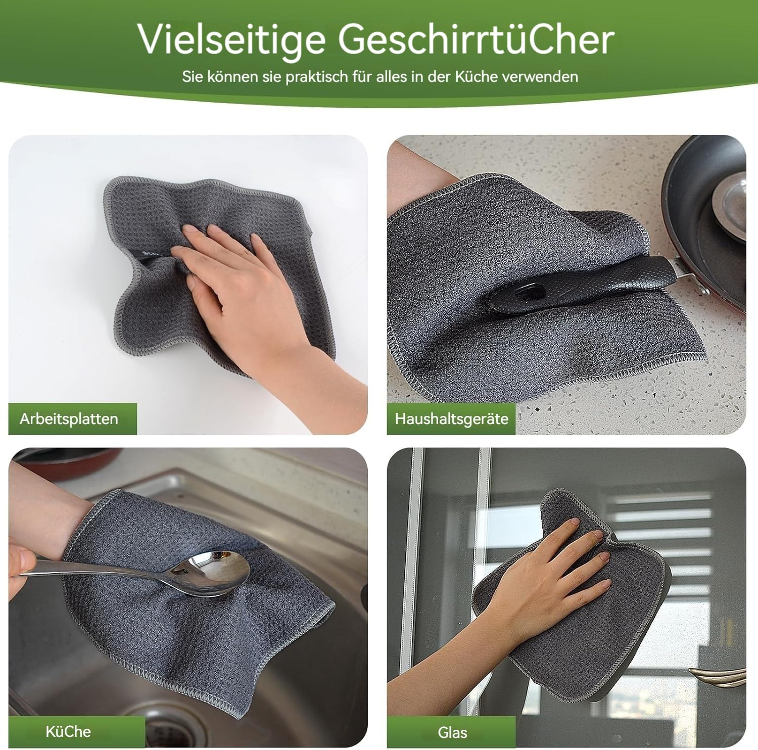 KinHwa Dish Cloths Ultra Absorbent Microfiber Cleaning Cloths Odor Free Waffle Weave Kitchen Dishcloths Rags (Grey, 20cmx 20cm 6pc)