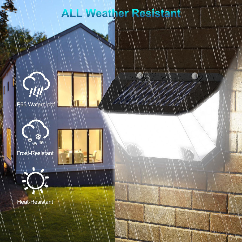 Kasonic Solar Lights Outdoor, 122 LEDs Motion Sensor Lights with 300° Wide Angle, Ultra-Bright Solar Security Wall Lights for Outside Garden Patio Fence Stairway, Cool White-2 Pack