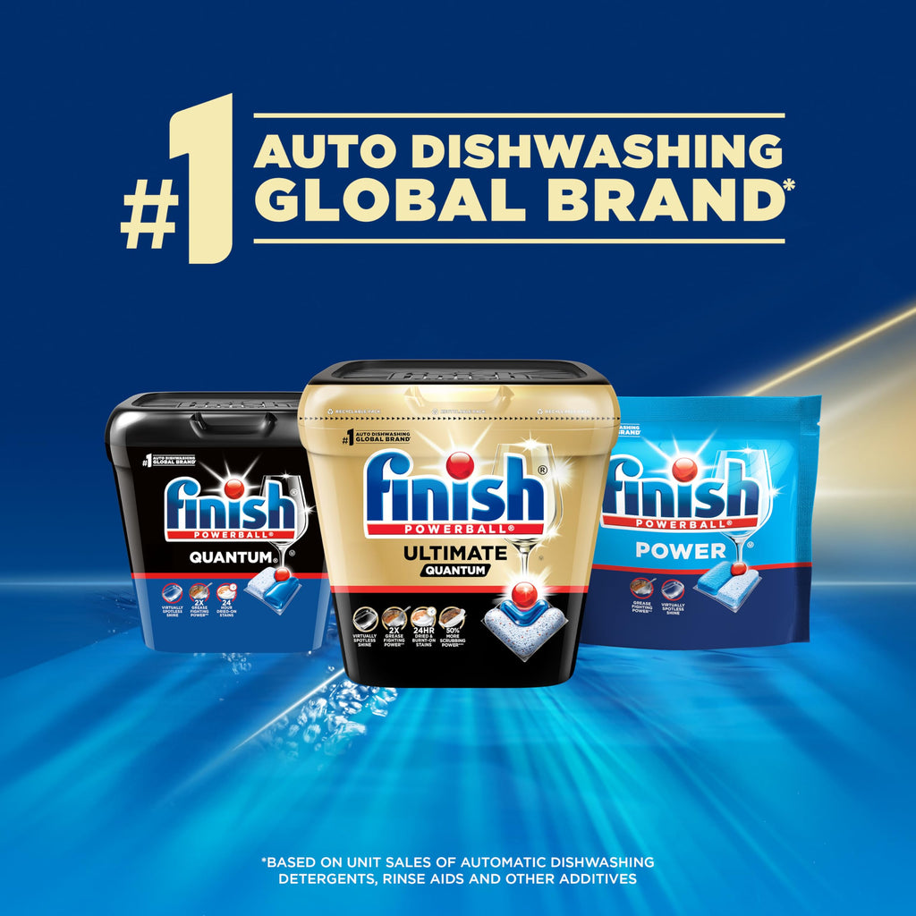 Finish Ultimate Infinity Shine Dishwasher Detergent Pods, 3 Chamber Formula with PowerBall, 5X Grease Fighting, Burnt & Dried-On Stains, Ultimate Clean & Virtually Diamond Shine, No Pre-Rinse, 62 Tabs