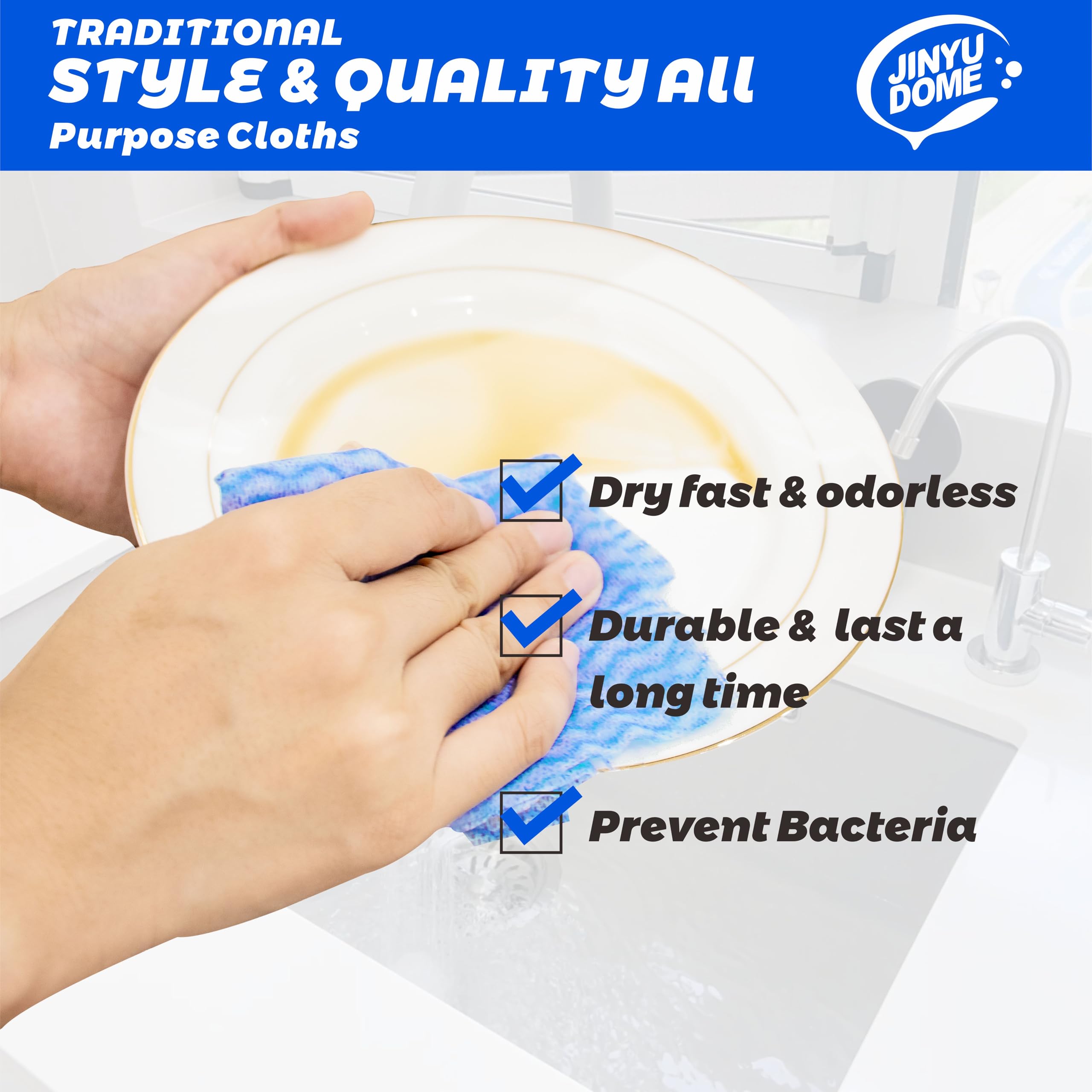 JINYUDOME Blue Handi Wipes Disposable Dish Cloths Heavy Duty Kitchen Towels Reusable Cleaning Wipe, 60 Count