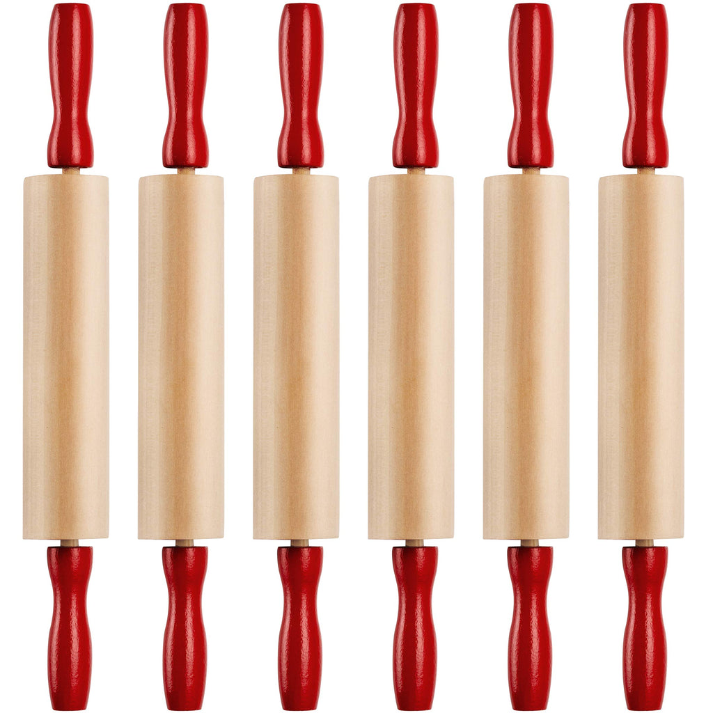Mini Rolling Pin 7.5 Inch (6 Pack) Kids Rolling Pin Set for Play Dough Accessories Small Pin for Dough - Wooden Rolling Pins for Baking with Handles for Foods, Baking Supplies, and Playtime