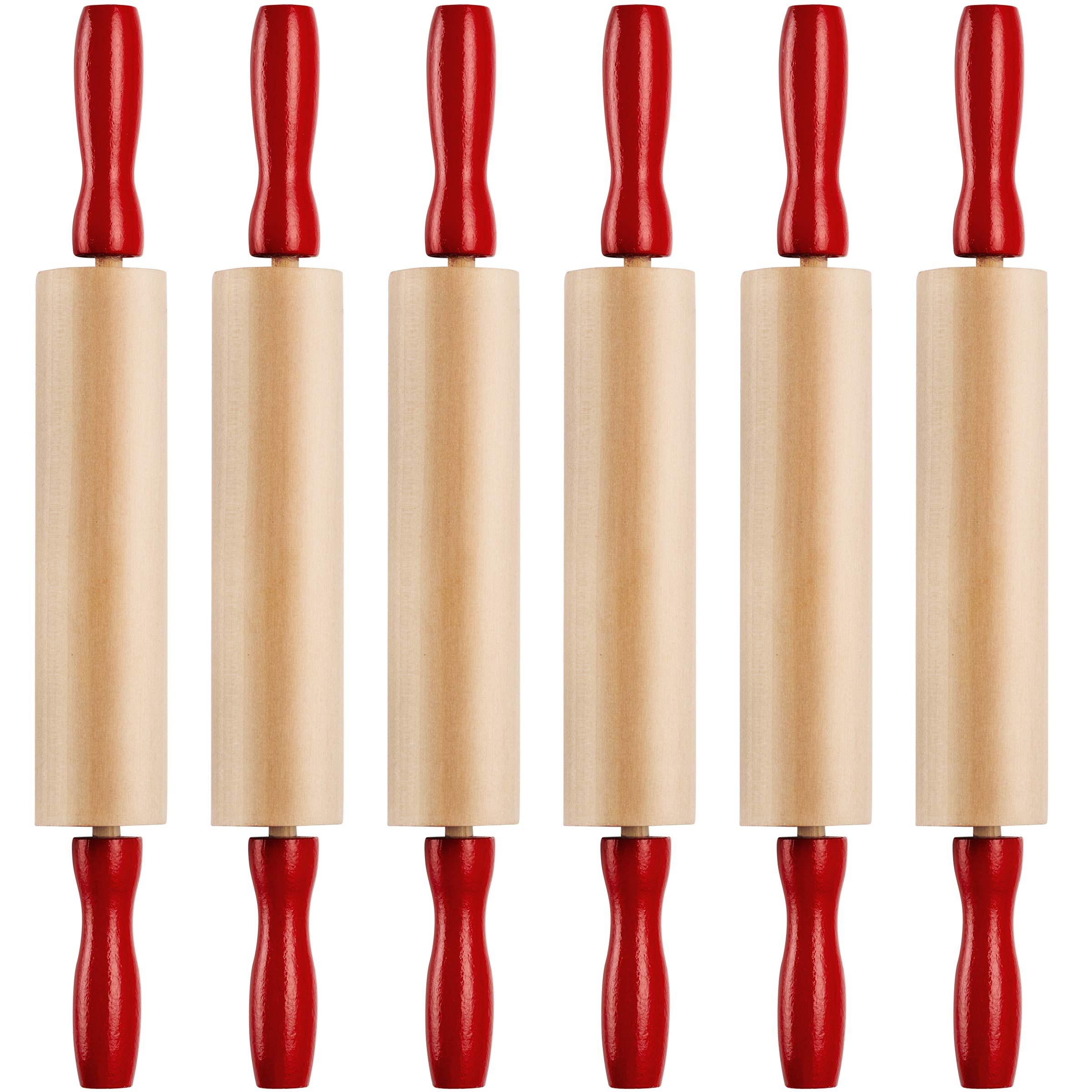Mini Rolling Pin 7.5 Inch (6 Pack) Kids Rolling Pin Set for Play Dough Accessories Small Pin for Dough - Wooden Rolling Pins for Baking with Handles for Foods, Baking Supplies, and Playtime