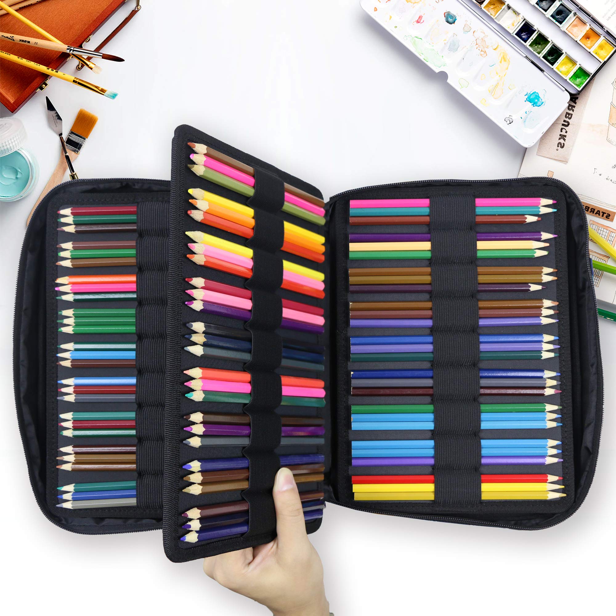 Colored Pencils Case for 220 PCS Prismacolor Colored Pencils, Large Capacity Pen Case Organizer for Crayola Colored Pencil &Gel Pen by YOUSHARES (Watercolor Flowers)