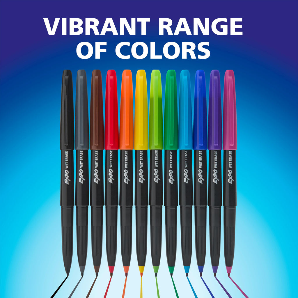 EXPO Wet Erase Markers, Semi-Permanent Markers, Black, Ultra Fine Tip, 12 Count