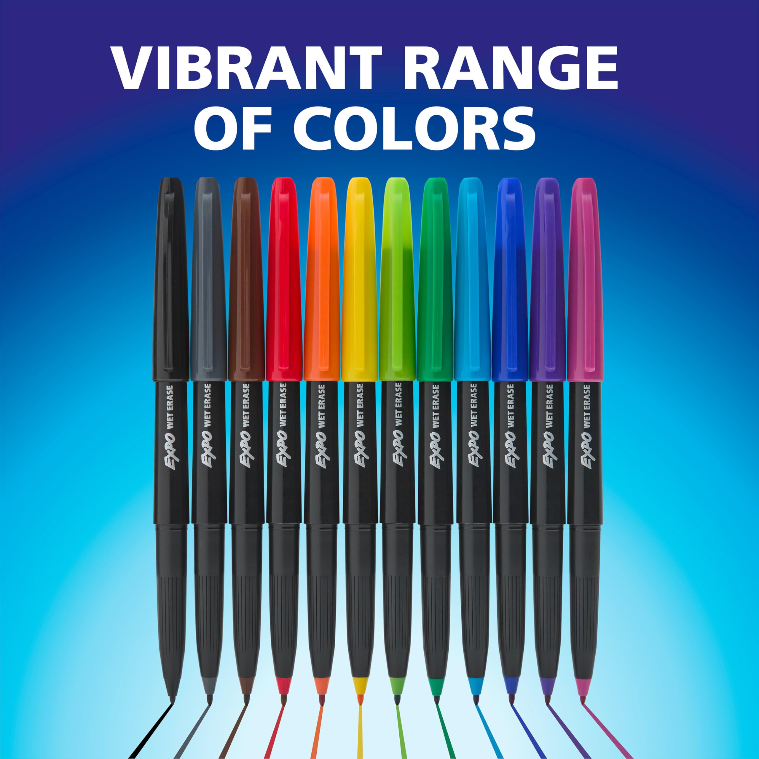 EXPO Wet Erase Markers, Semi-Permanent Markers, Black, Ultra Fine Tip, 12 Count