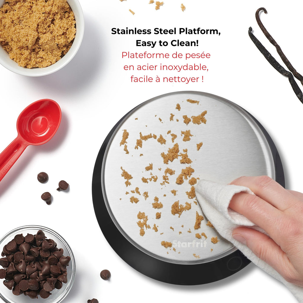 Starfrit Digital Baking Kitchen Scale - Stainless Steel Removable Bowl - 11 lb / 5 kg Capacity - Black
