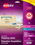 AVERY Clear Full-Sheet Shipping Labels for Laser and Inkjet Printers, 8.5" x 11", Glossy Clear, Rectangle, 10 Labels, Permanent (7665) Made in Canada