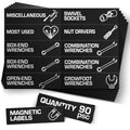 90 Pcs Magnetic Tool Box Labels 3.5x1 inch - Magnetic Toolbox Labels for Tool Box Drawers Strong Magnet Toolbox Organizer Chest Black Pre-Printed & Blanked Emblems for Organization - Toolbox Emblems