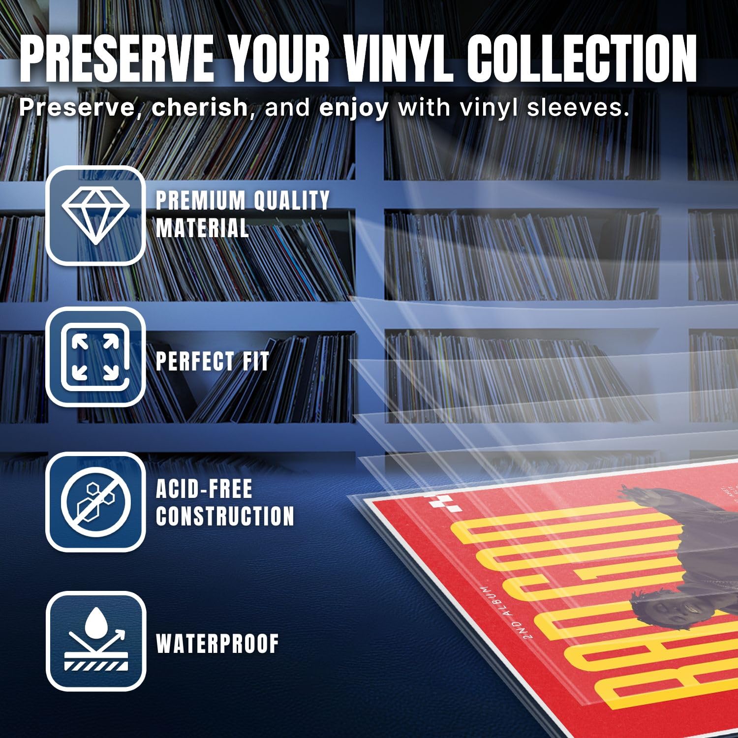 TNP 100 Vinyl Outer Sleeves Cover - Thick 3 Mil Vinyl Record Album Protective Sleeves 12.75" x 12.75" - Crystal Clear Plastic Record Sleeve for Single & Double LP Album Covers Storage Collection