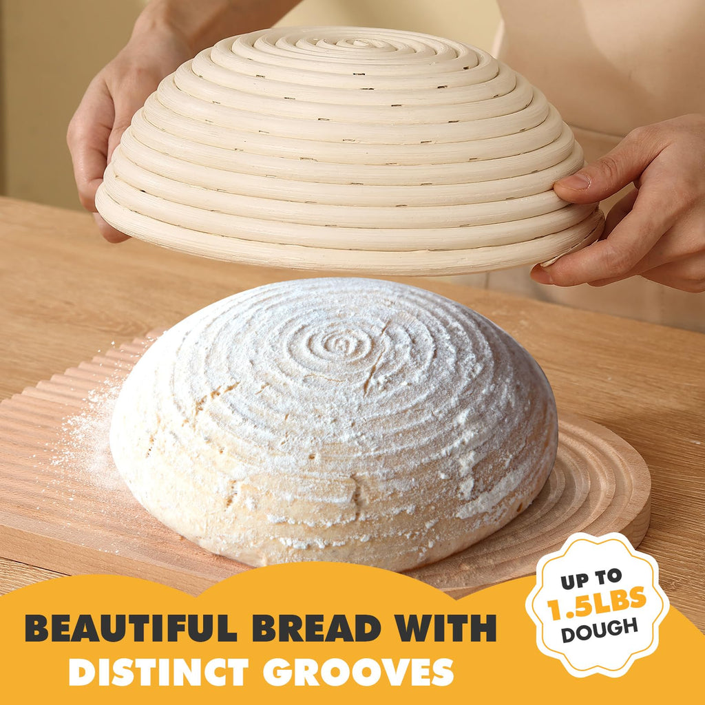 KOACKL Banneton Bread Proofing Basket, Sourdough Starter Kit, 9 Inch Round Banneton Basket, Proofing Basket, Sourdough Bread Making Tools with Cloth Liners for Making Beautiful Bread