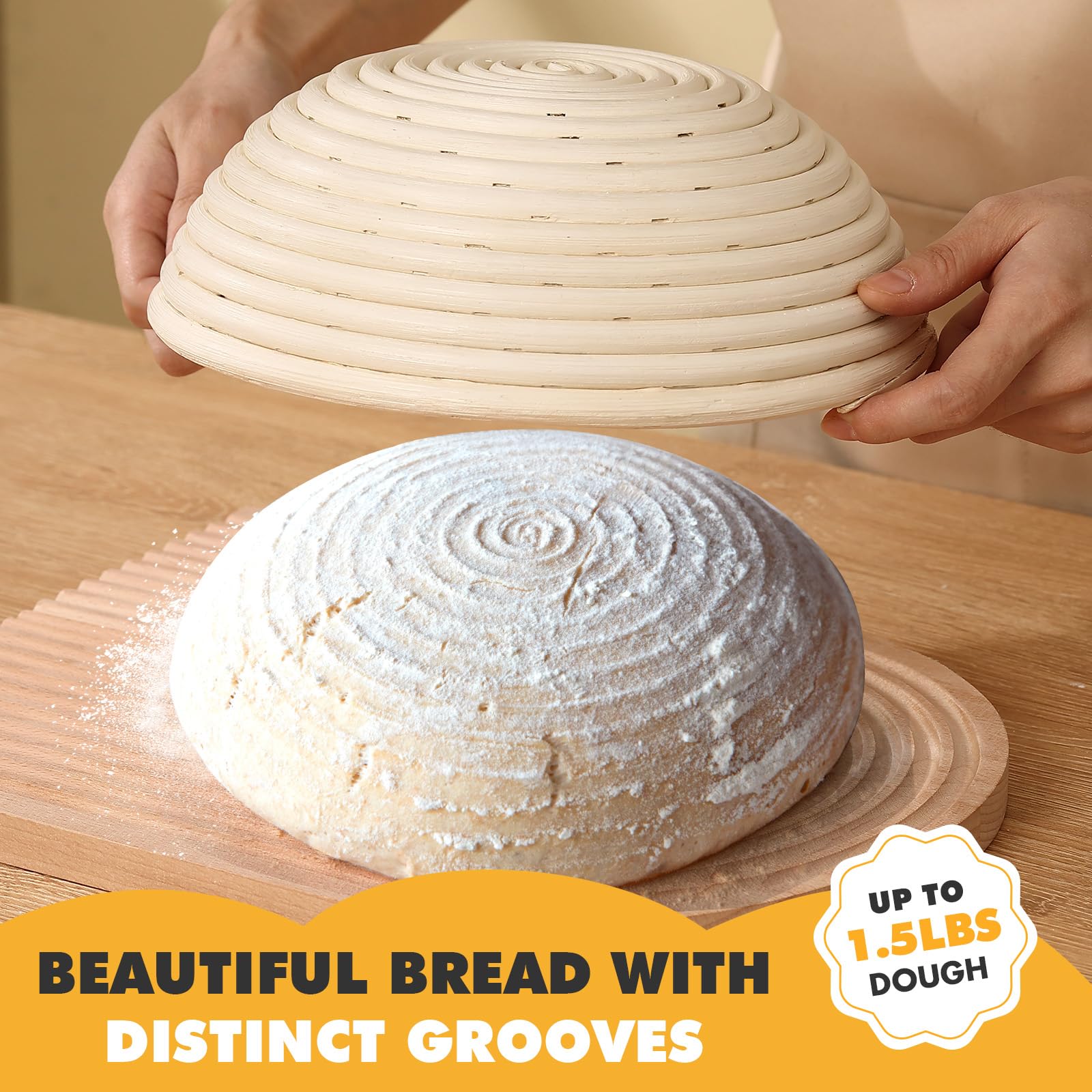 KOACKL Banneton Bread Proofing Basket, Sourdough Starter Kit, 9 Inch Round Banneton Basket, Proofing Basket, Sourdough Bread Making Tools with Cloth Liners for Making Beautiful Bread