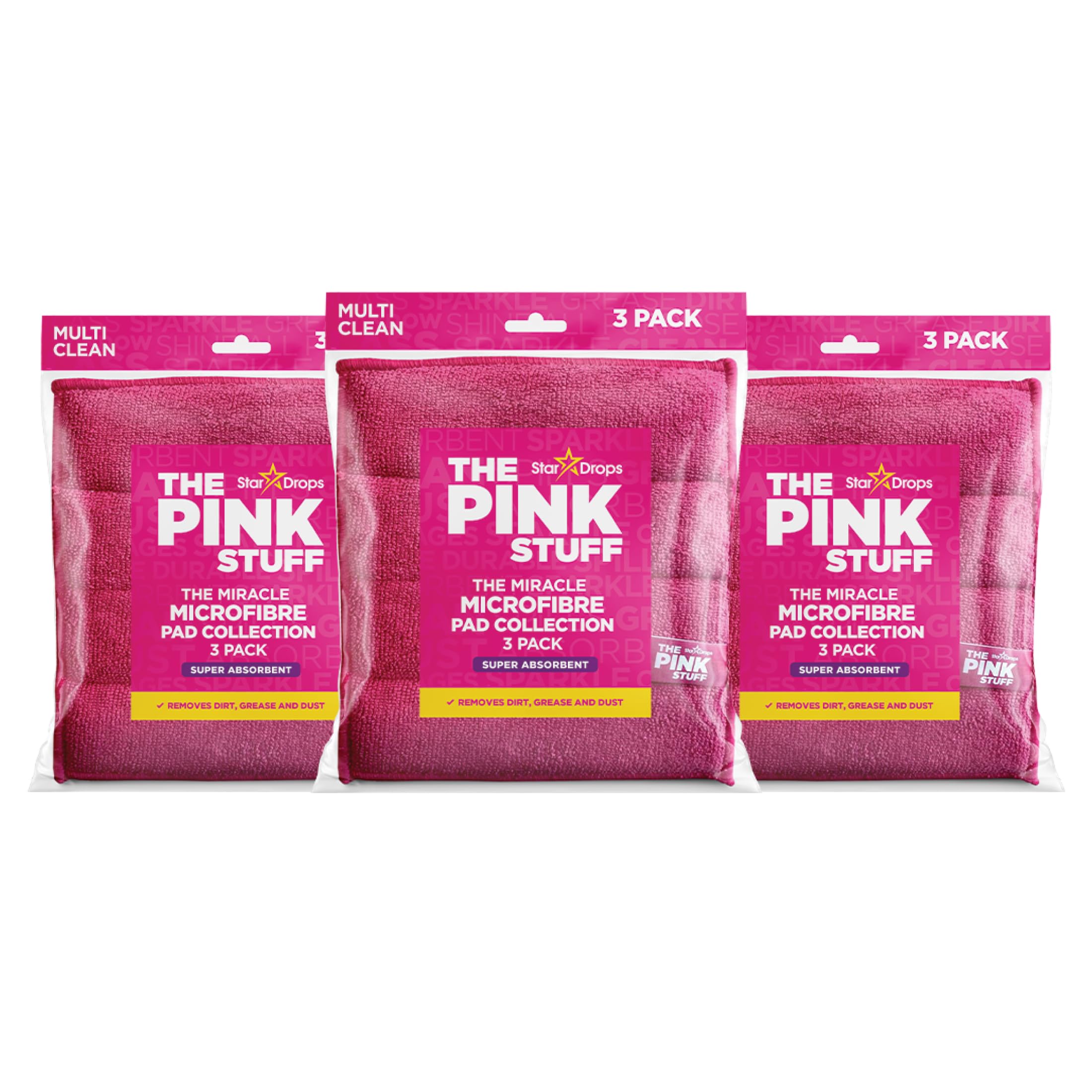 Stardrops The Pink Stuff Miracle Microfibre Pad Collection – Durable, Dual-Sided Scrubbing & Cleaning Pads for Tough Stains and Everyday Messes (9-Pack)