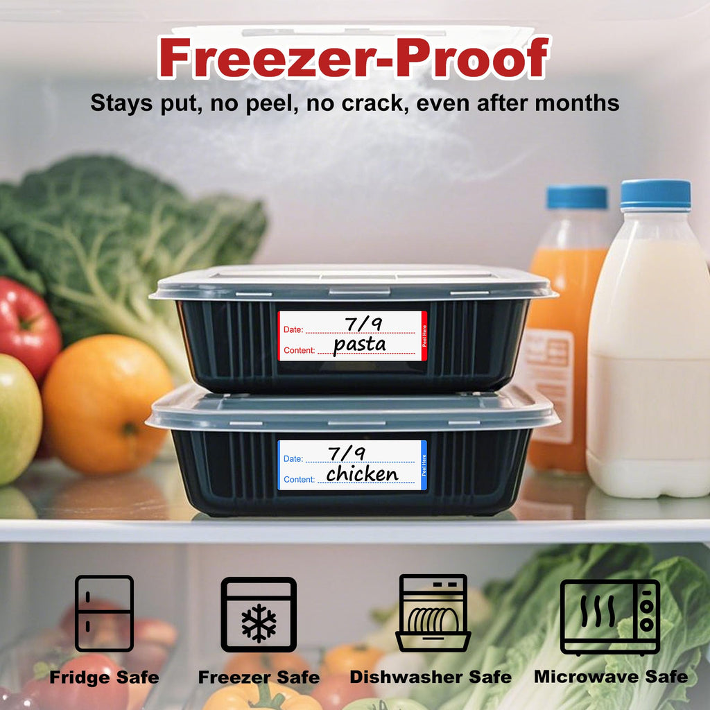 NATURALABEL 900 PCS Removable Freezer Labels with Dispenser - 1" x 3" Food Labels for Meal Prep Containers, Easy Peel-Off Design, No Residue (300 Labels/Roll, 3 Colors)