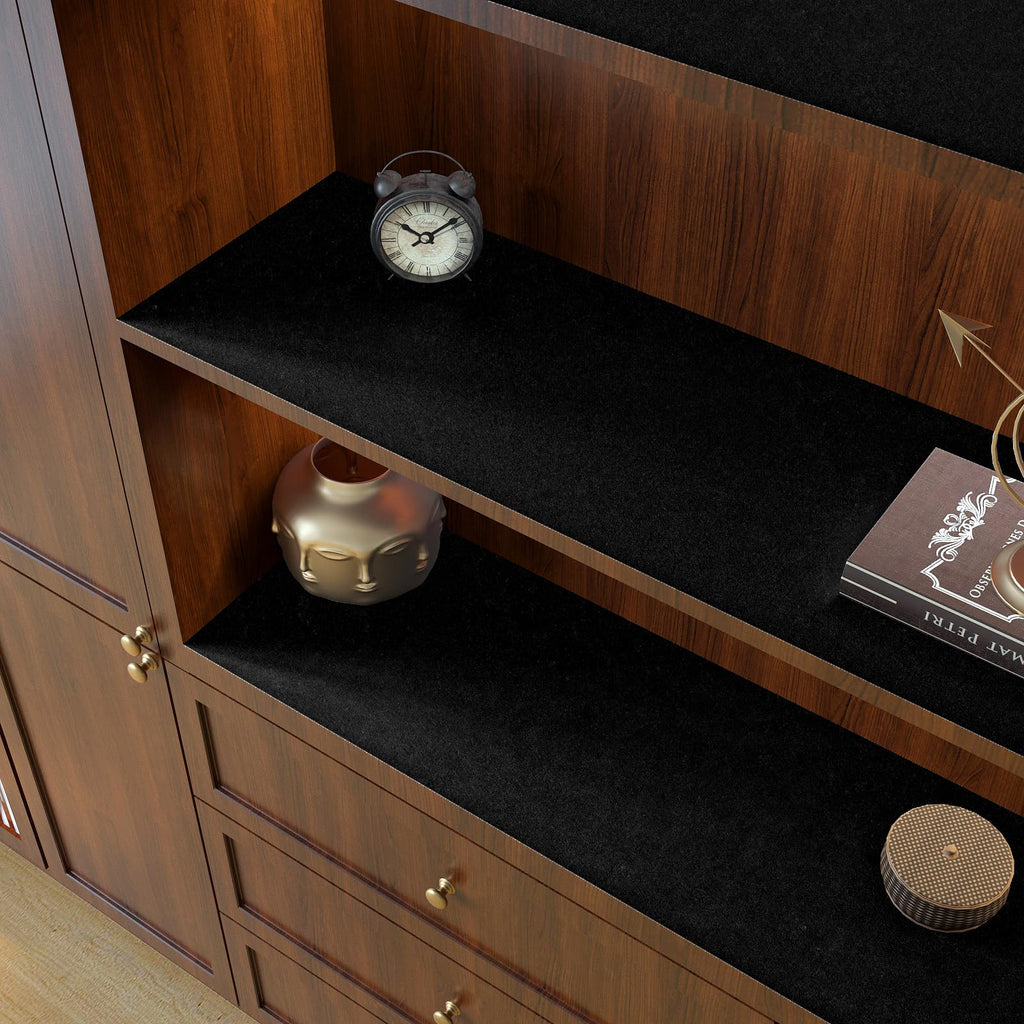 VaryPaper Self Adhesive Velvet Fabric 15.7''x78.7'' Soft Felt Flocking Drawer Liners for Dresser DIY Jewelry Box Liner Black Fabric Velvet Wallpaper Roll Black Contact Paper for Shelves Cabinets