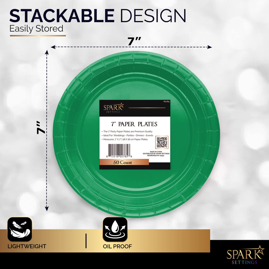 Disposable Paper Plates Green, 6 3/4 Inches Paper Dessert Plates, Strong and Sturdy Disposable Plates for Party, Dinner, Holiday, Picnic, or Travel Party Plates, Pack of 50 - By Amcrate