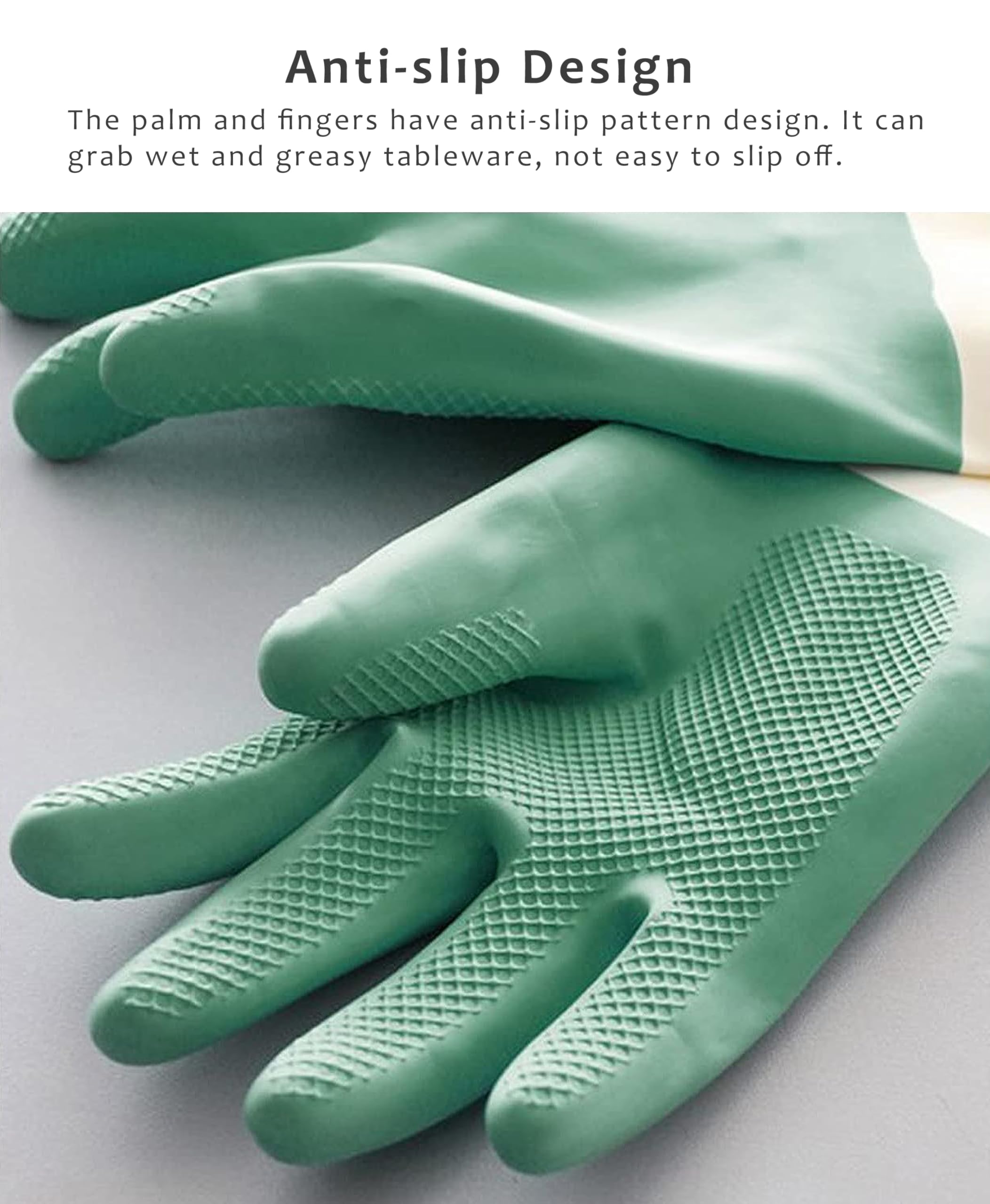 PowerPeak Dishwashing Gloves 6 Pairs Rubber Household Cleaning Reusable Heavy Duty Waterproof Long Cuffs Gloves Medium M Size