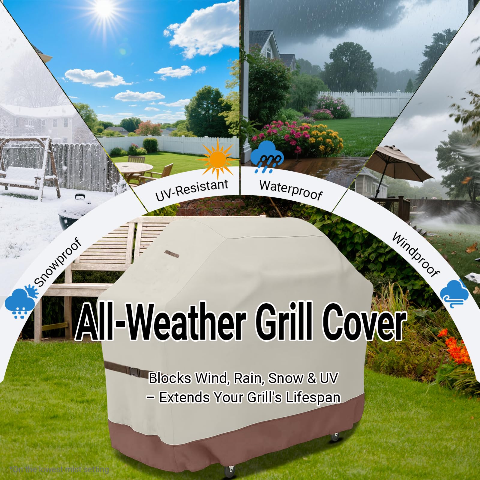 Grill Cover 58 inch, BBQ Outdoor Grill Covers Grade 420D Fabric Barbecue for Weber LX300, Dyna-Glo, Monument Grills Outdoor Furniture Covers (Beige & Brown)