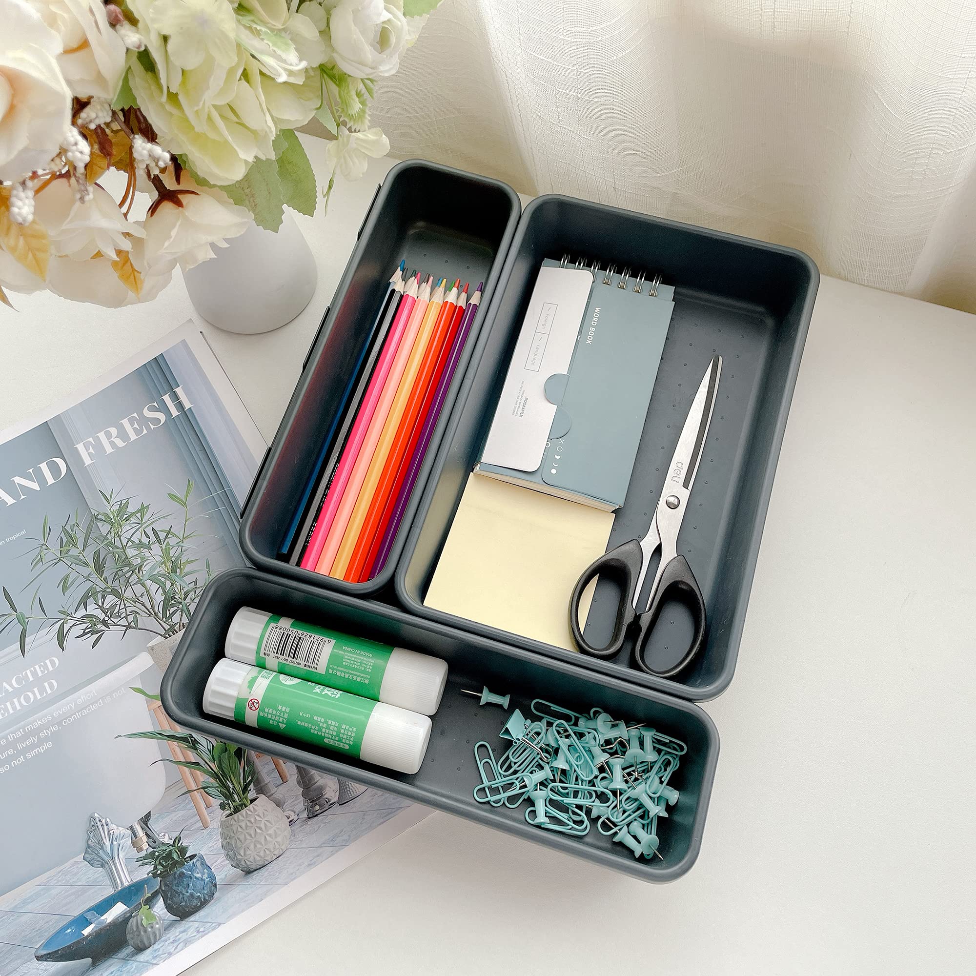 BYCY Office Drawer Organizers Bins Junk Drawer Organizers Tray Storage Dividers for Office Desk Dress Makeup (13pcs 2Size)