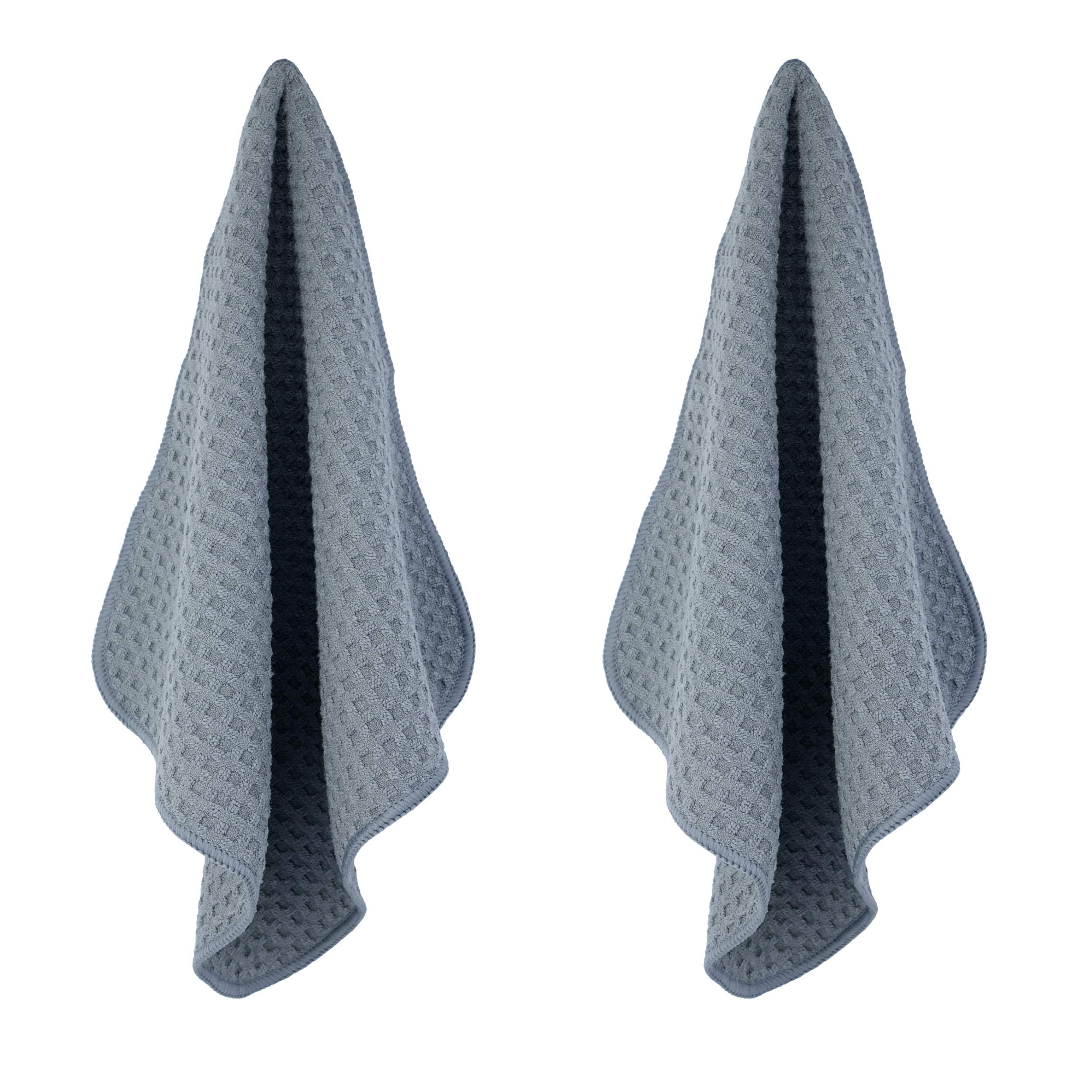 Polyte Ultra Premium Microfiber Kitchen Dish Hand Towel Waffle Weave, 8 Pack (12x12 in, Grey)