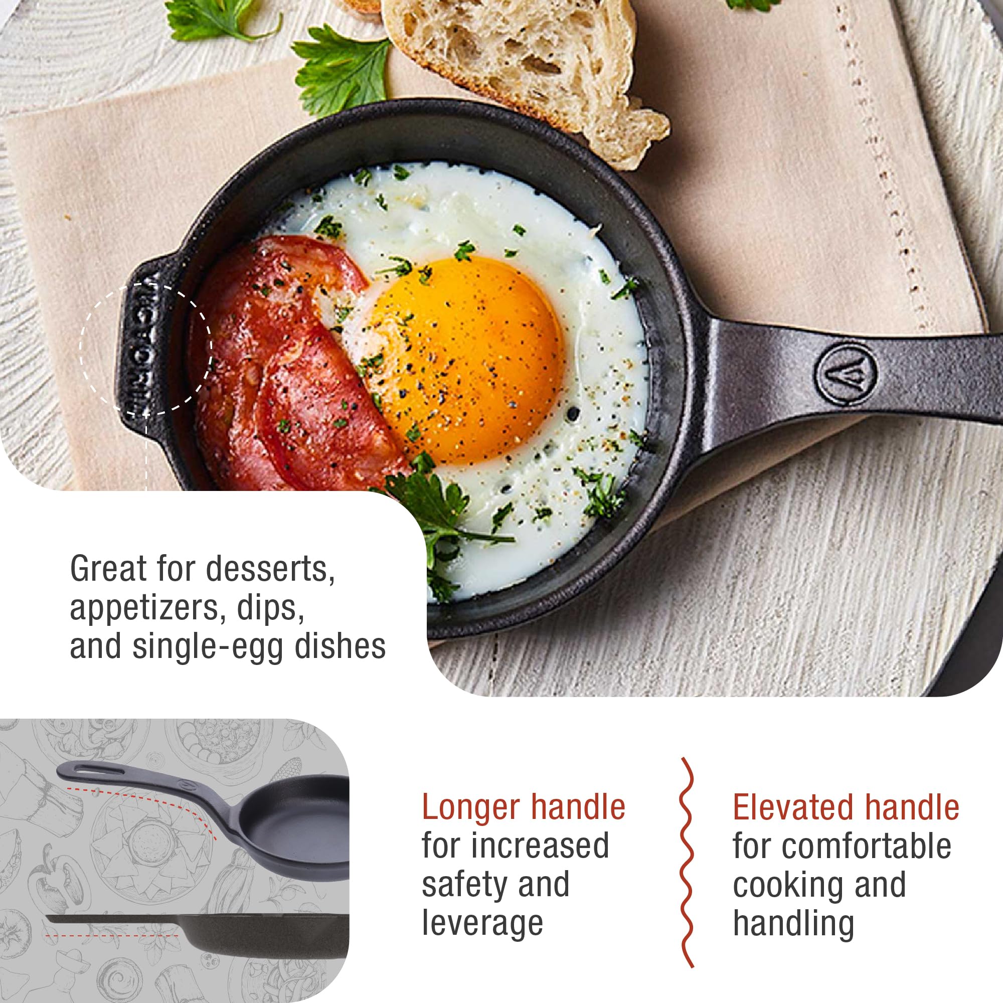 Victoria 4-Inch Cast-Iron Skillet, Pre-Seasoned Cast-Iron Frying Pan with Long Handle, Made in Colombia