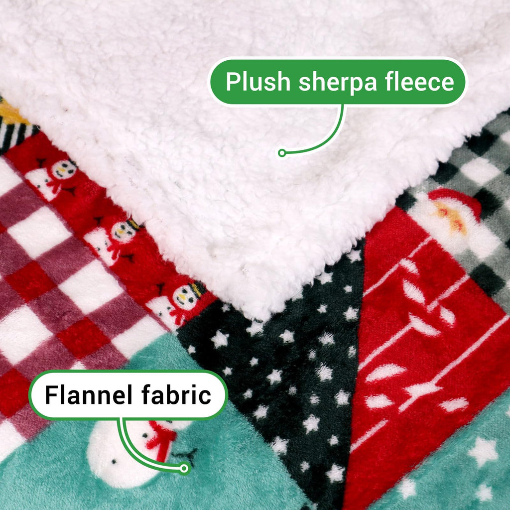 Gogreen Christmas Sherpa Fleece Throw Blanket for Couch Bed Sofa Adults -Soft and Warm Blanket for Winter, Thick and Fuzzy Throw Blanket (Classica Cartoon Plaid)