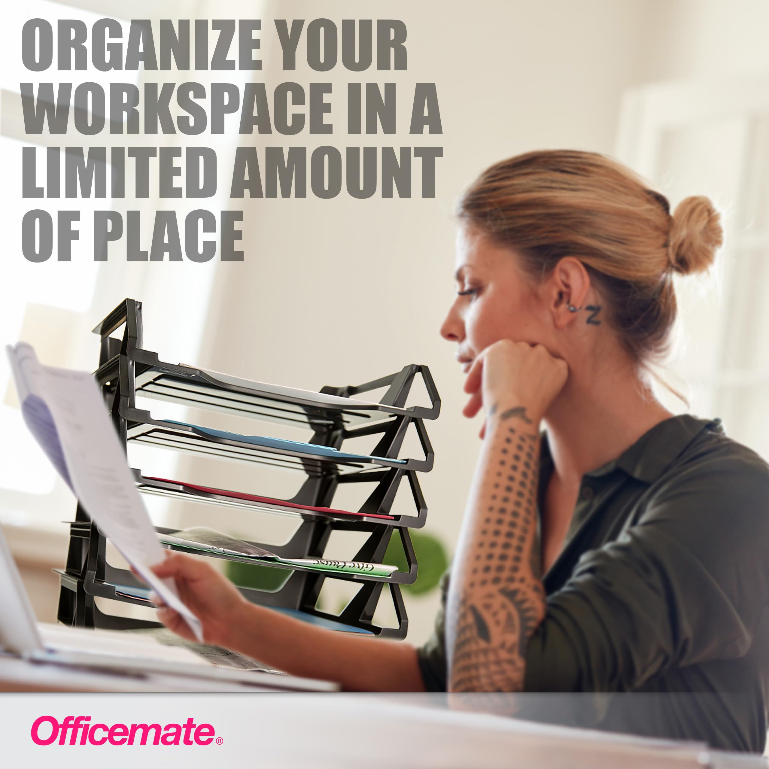 Officemate OIC Achieva Side Load Letter Tray, Recycled, Black, 6 Pack (26212)