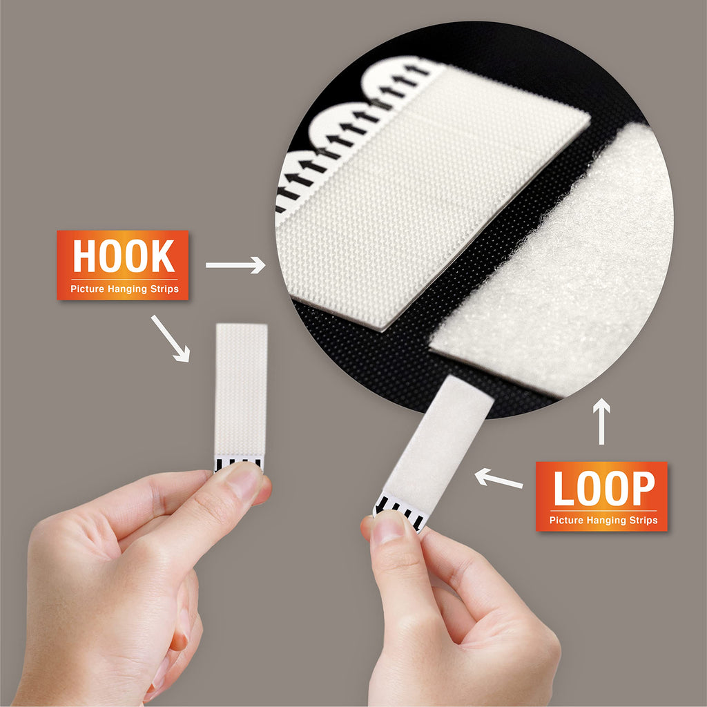 60-Pairs(120 Strips) Large Picture Hanging Strips Heavy Duty, Removable Hook and Loop Tape, Picture Hanger Damage Free, Waterproof Adhesive Strips for Frame Hanging