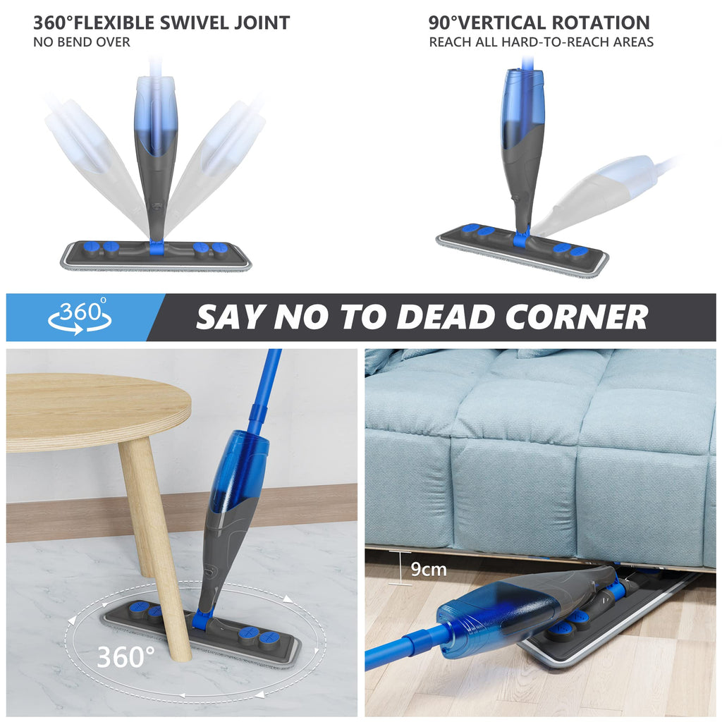 Spray Mops for Cleaning Floors: Papclean Floor Mop for Wet Dry Household - 4 Microfiber Pads 635ML Refillable Bottle for Hardwood Laminate Vinyl Apartment Kitchen Bathroom Cleaning