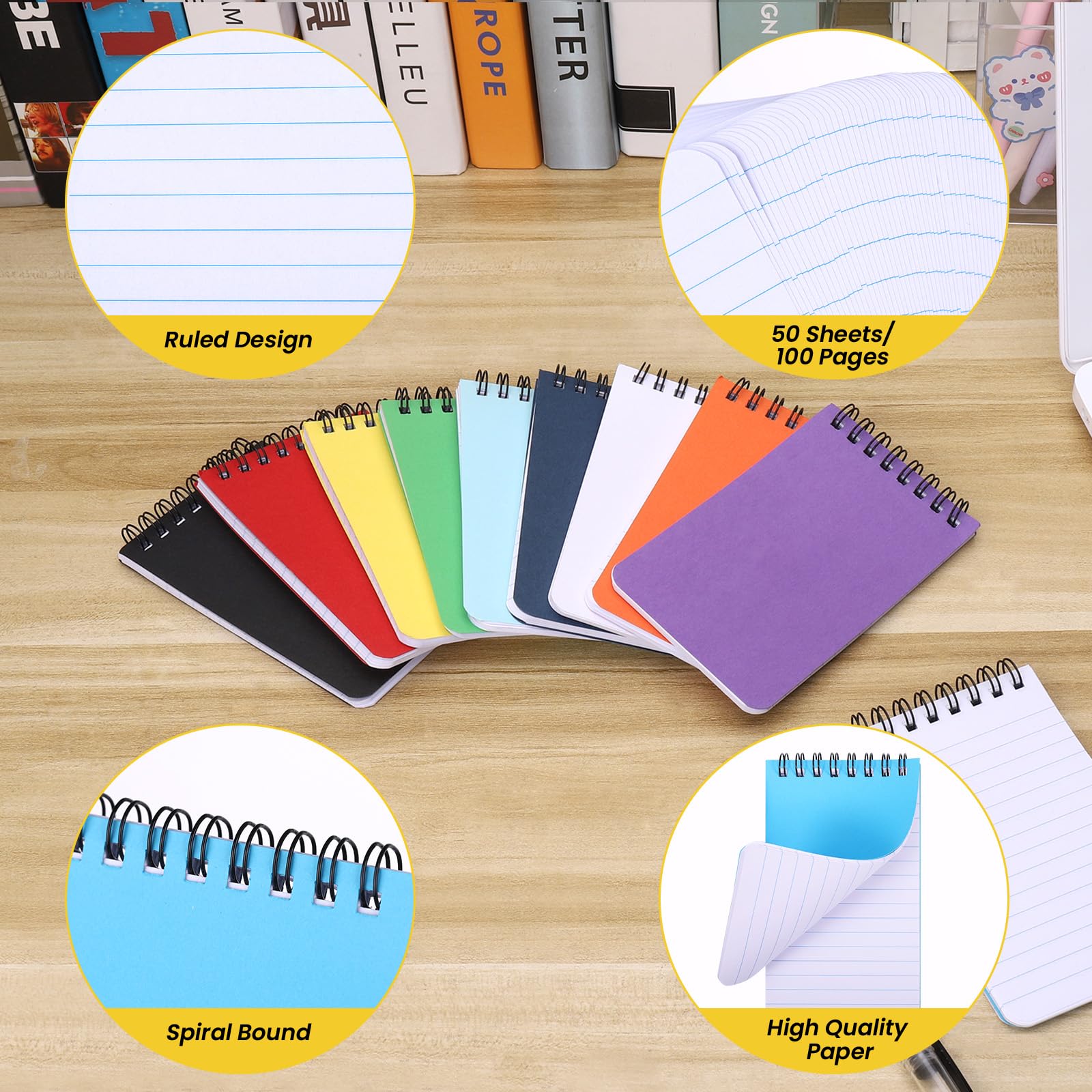JIANTA Pocket Notebook A7, 50 Sheets/20Pack Small Spiral Notebook Lined, 10 Colours Memo Pads, 3 x 5 Inch Ruled Notepads for School Office Supplies