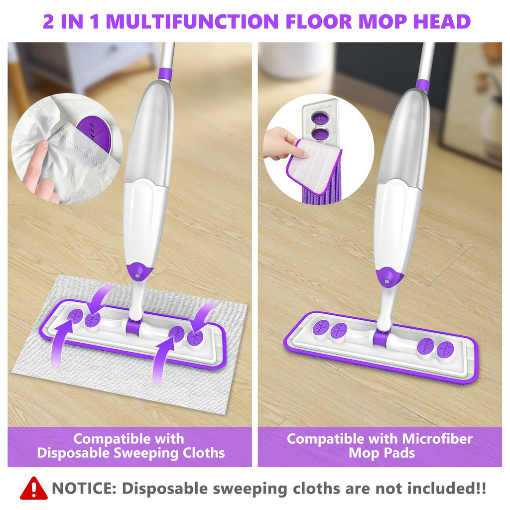Spray Mops for Hardwood Floor Cleaning, Microfiber Flat Floor Mop with Washable Reusable Pads, Dust Wood Laminate Tile Wet Dry Mopping Head Fit for Disposable Dry Wet Sweeping Refills Cloths