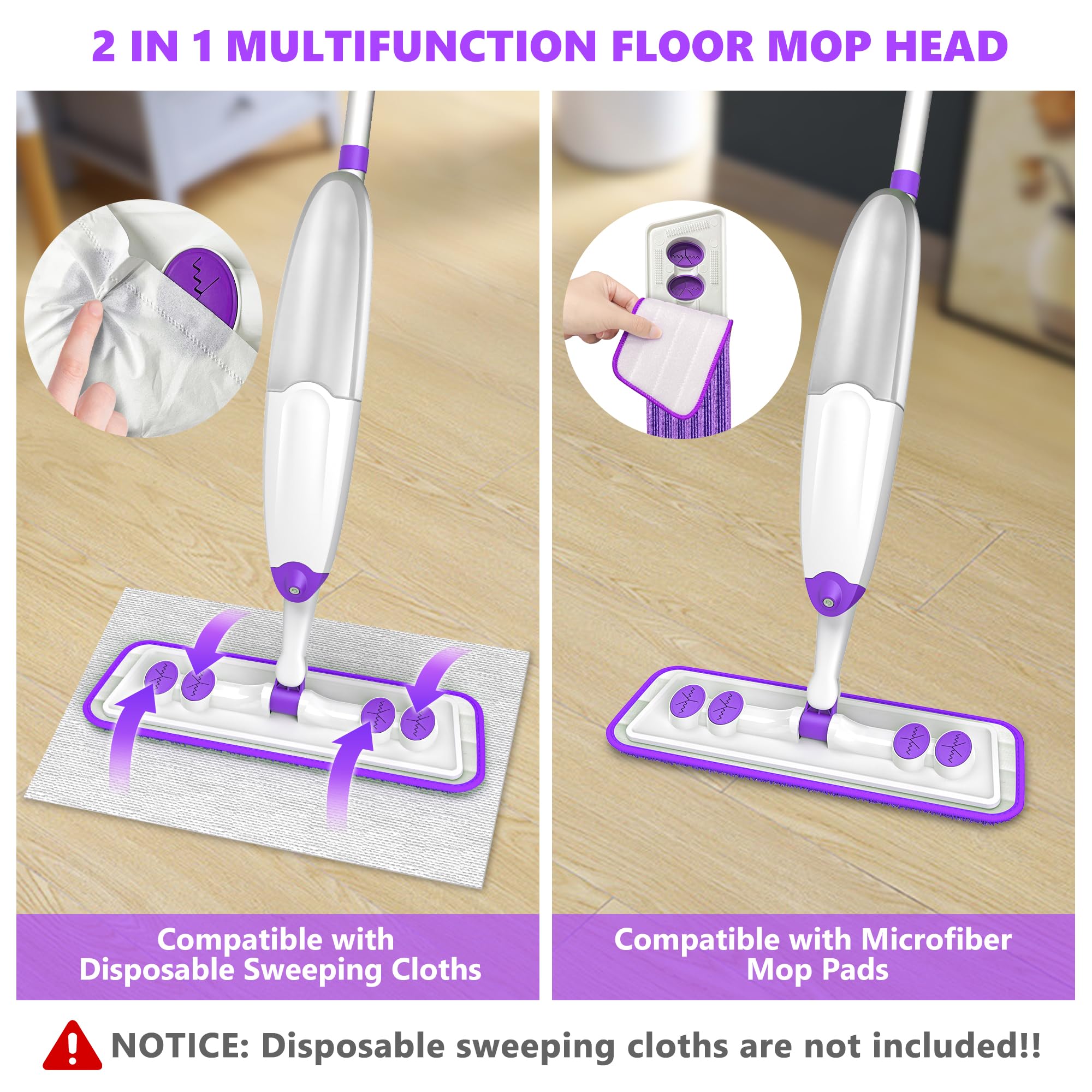 Spray Mops for Hardwood Floor Cleaning, Microfiber Flat Floor Mop with Washable Reusable Pads, Dust Wood Laminate Tile Wet Dry Mopping Head Fit for Disposable Dry Wet Sweeping Refills Cloths