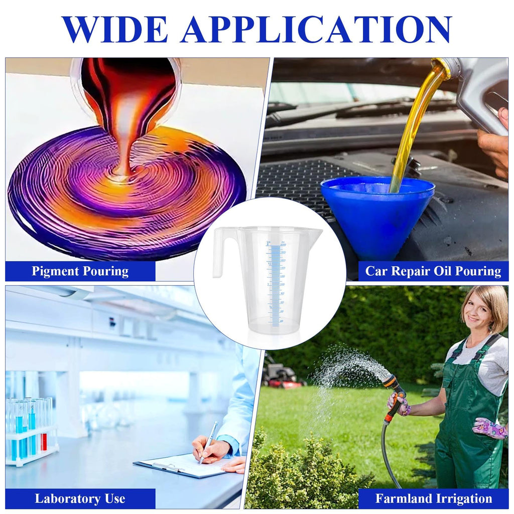 Supkiir 5Pcs Plastic Graduated Measuring and Mixing Pitchers, 3000/2000/1000/500ml Food Grade PP Shatterproof Pouring Cups for Paint Resin Epoxy Kitchen Lab Cooking Baking Ingredients