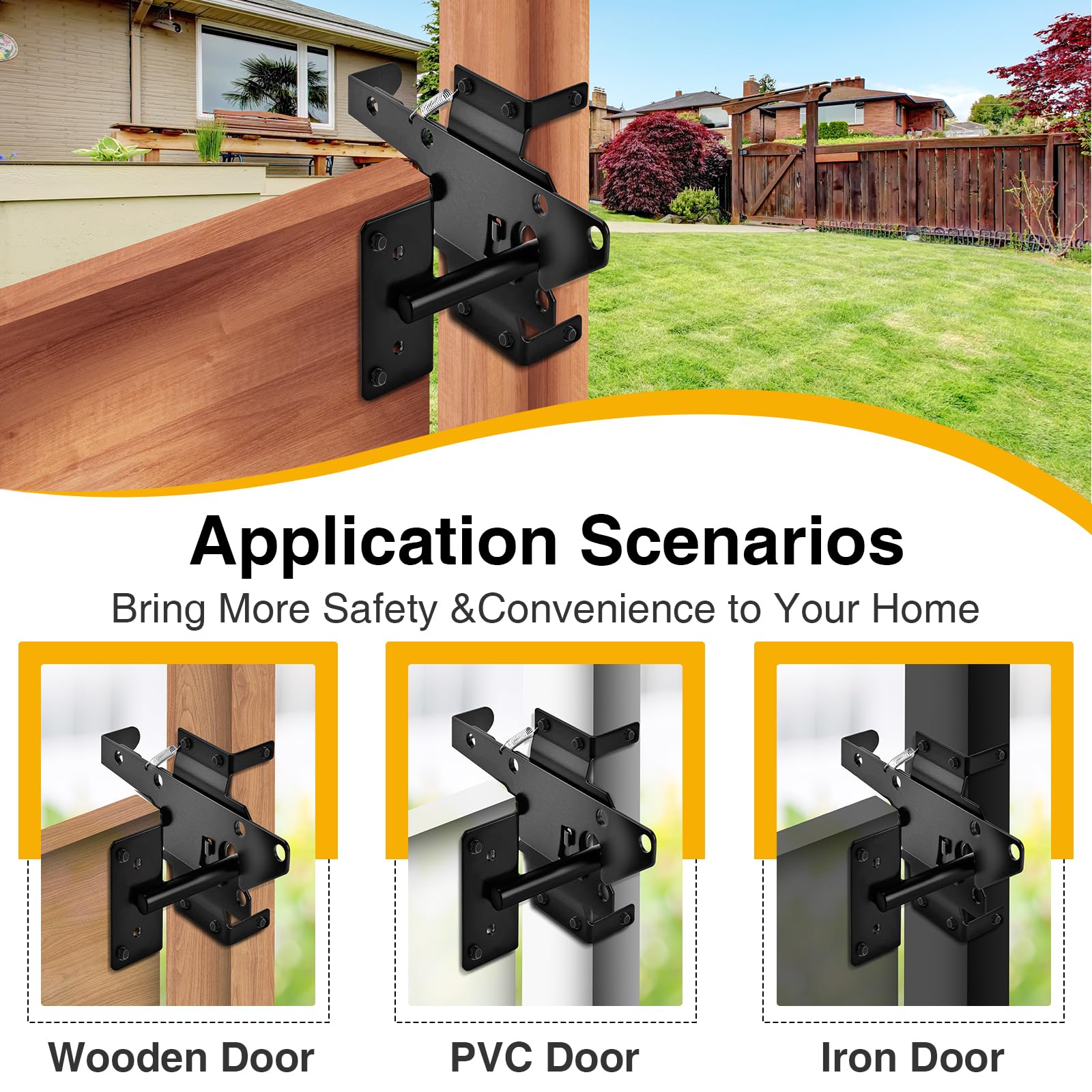 Self-Locking Gate Latch - Heavy Duty Automatic Gate Lock Gravity Door Latch Hardware for Wooden Fences & Posts PVC Fence Gates for Secure Pool, Outdoor Garden, Metal Gates Vinyl Fence