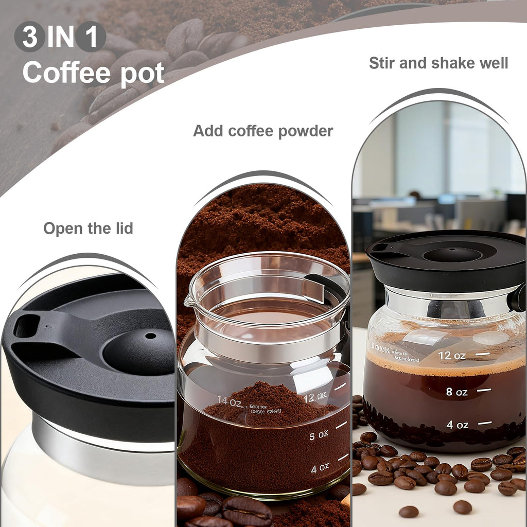 Julyxi 16 Oz Glass Coffee Mug – Coffee Pot Style, 16 Oz Glass Coffee Mug in Coffee Pot Shape, for Hot Cold Drinks Latte Cappuccino Home Office Kitchen(1pcs)