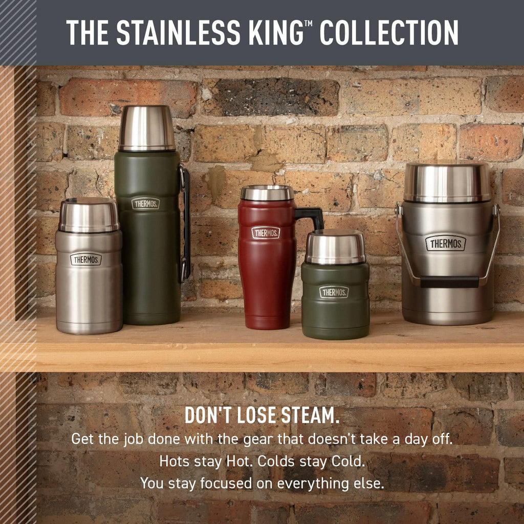 Thermos SK1000MSTRI4 Stainless King 16 Ounce Travel Mug with Handle, Matte Steel, Gray, SK1000MSTRI4, 24 oz