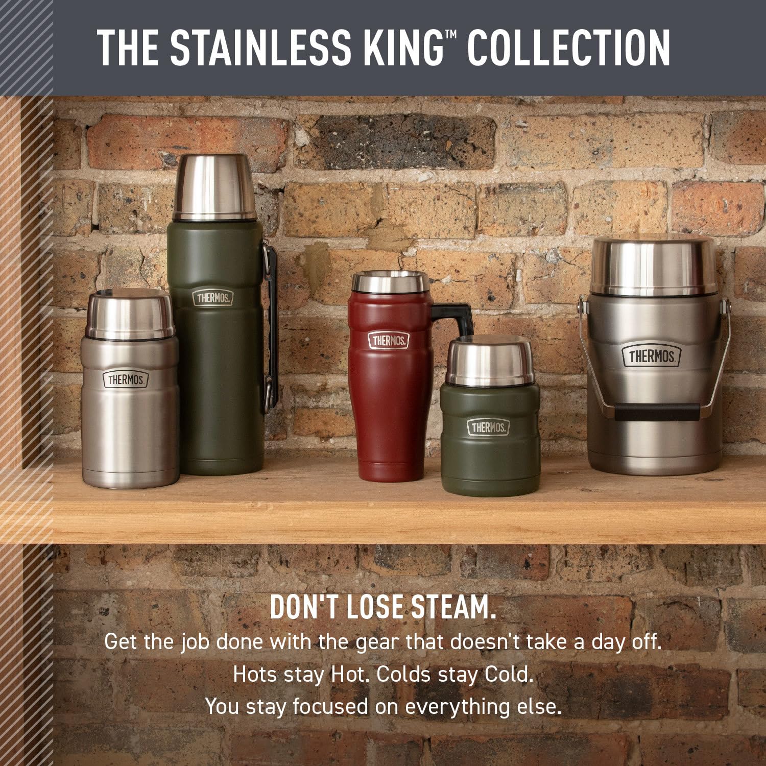 Thermos SK1000MSTRI4 Stainless King 16 Ounce Travel Mug with Handle, Matte Steel, Gray, SK1000MSTRI4, 24 oz