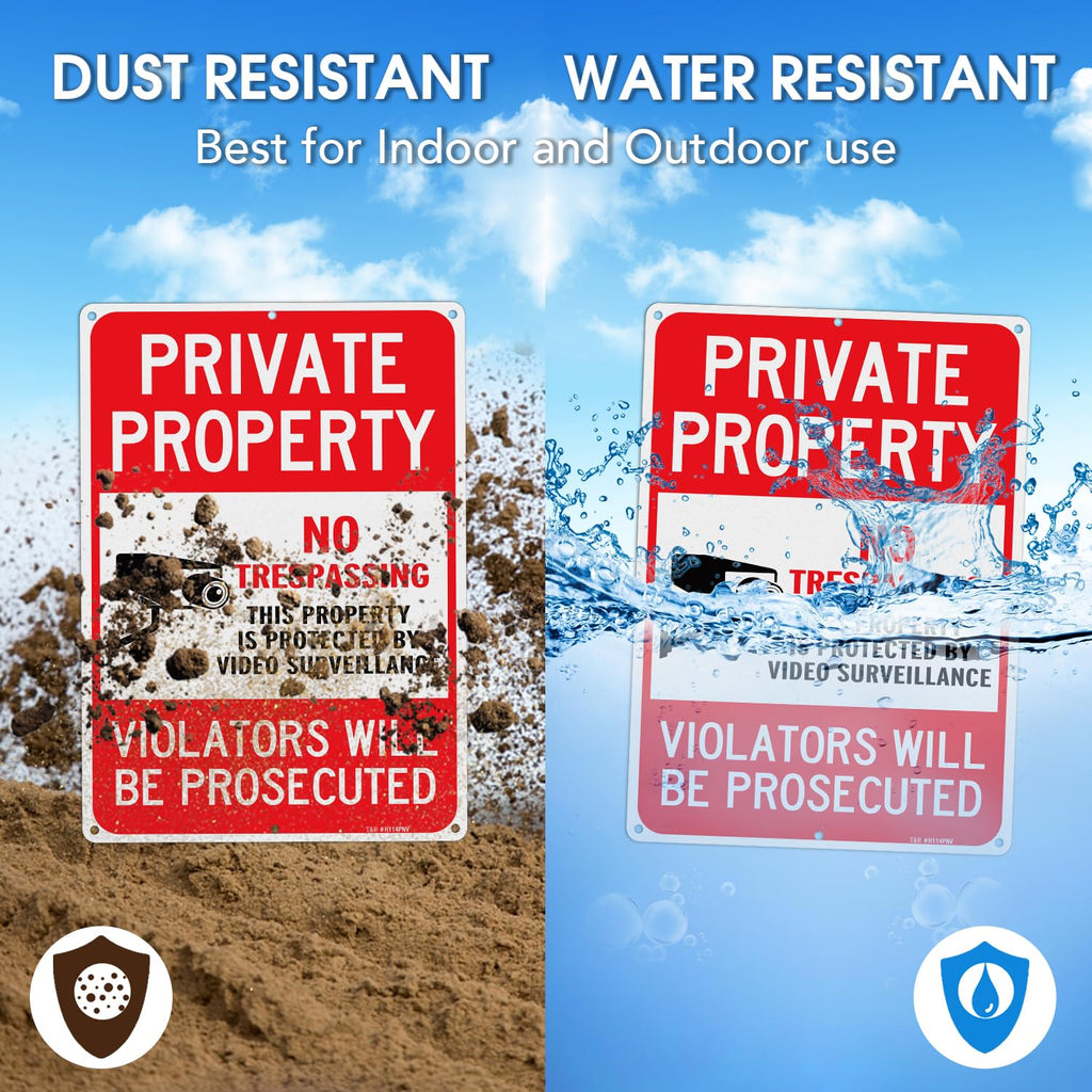 T&R Large No Trespassing Sign Private Property Violators Will Be Prosecuted, Video Surveillance Sign - 2 Pack - 14 x 10 Inches Rust Free .040 Aluminum Reflective, Weather Resistant, Waterproof, Fade