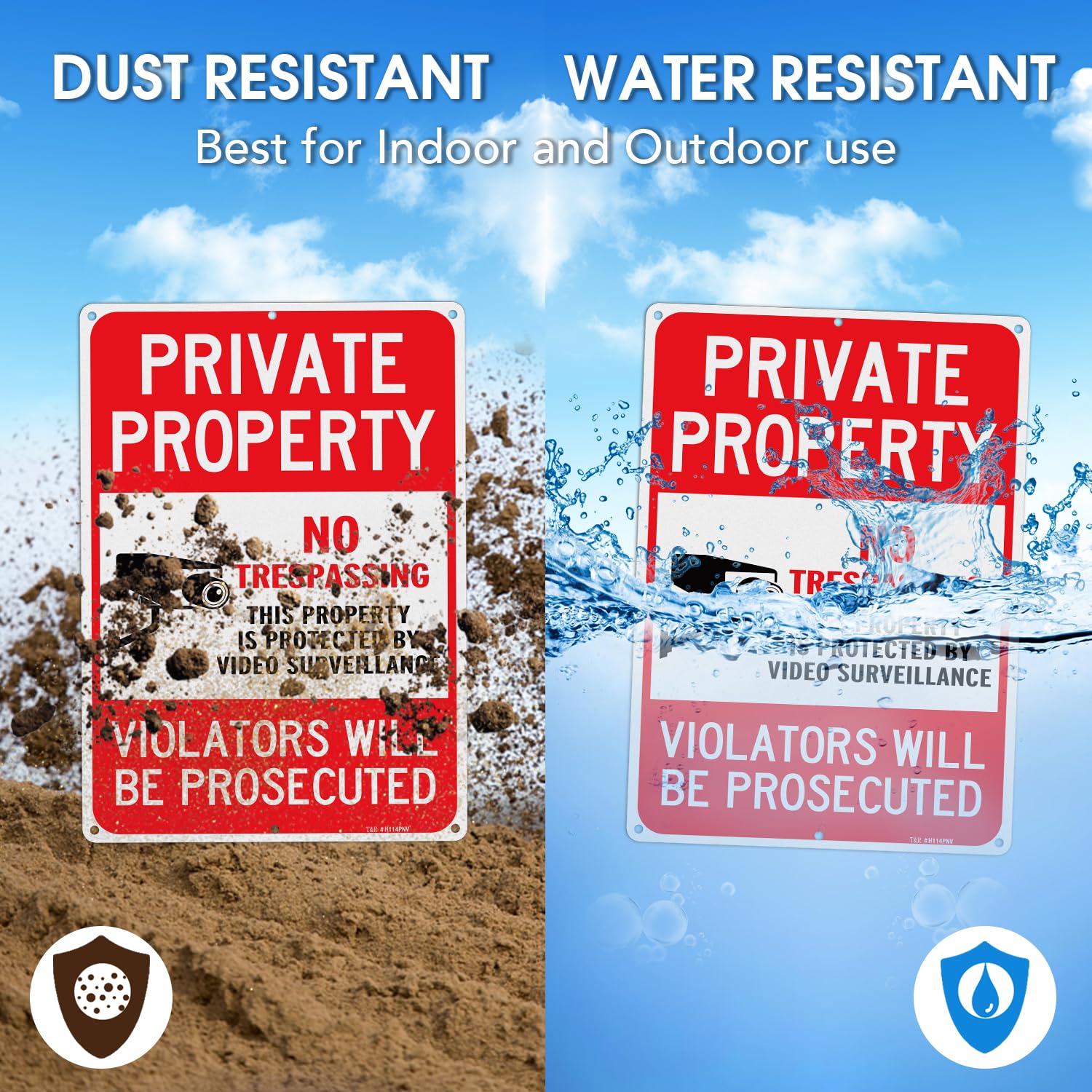 T&R Large No Trespassing Sign Private Property Violators Will Be Prosecuted, Video Surveillance Sign - 2 Pack - 14 x 10 Inches Rust Free .040 Aluminum Reflective, Weather Resistant, Waterproof, Fade