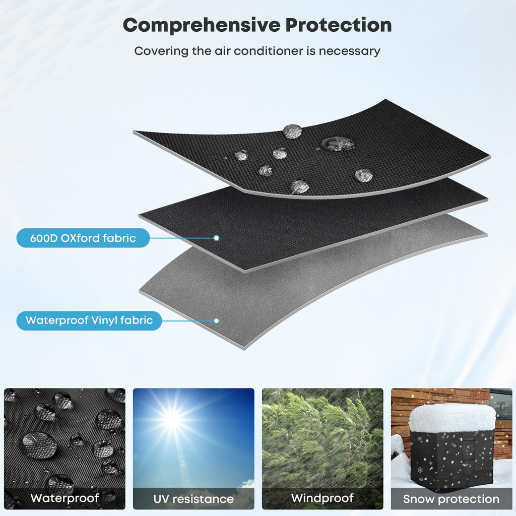 Stanbroil 34" Air Conditioner Cover, Square Fire Pit Furniture Cover for Outside Units, Heavy Duty Weather Resistant 600D Patio Fireplace Cover