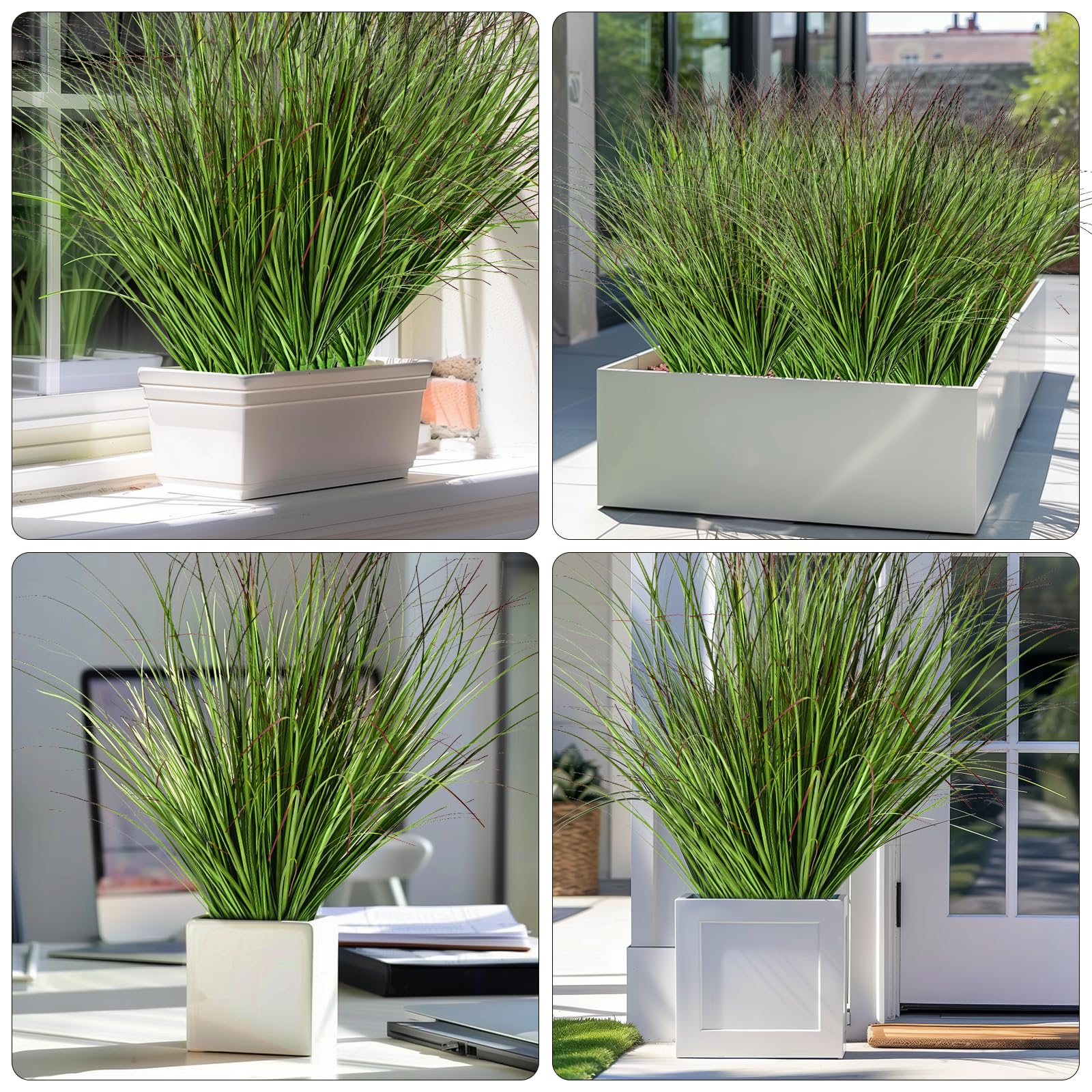 QIUKUN 16PCS Artificial Plants Fake Bushes Artificial Shrubs Wheat Grass Greenery Artificial Greenery Stems Fake Outdoor Plants for House Plastic Outdoor UV Resistant Faux Grass (16)