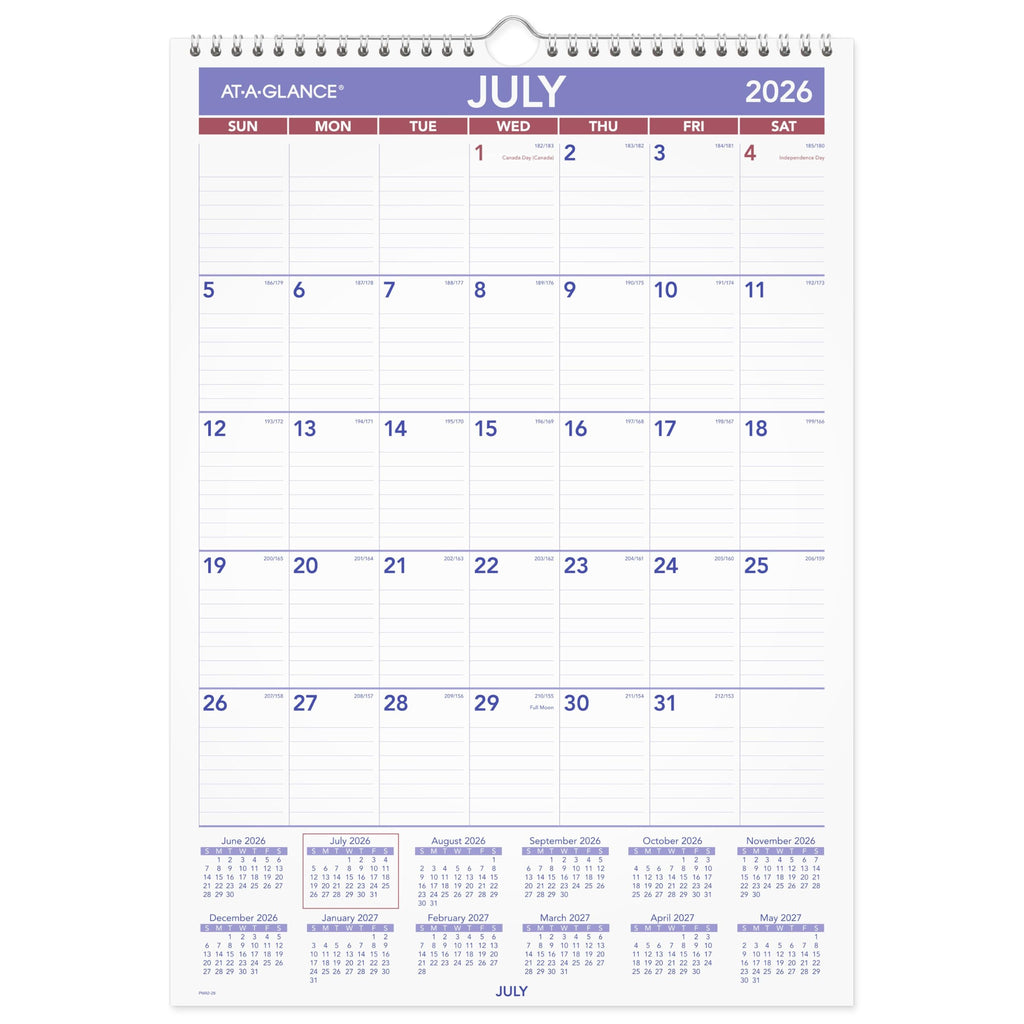 AT-A-GLANCE Wall Calendar 2026-2027 Planner, Academic 12-Month July-June, Monthly, 12" x 17", 12-Month, Ruled Daily Blocks (PMA228)