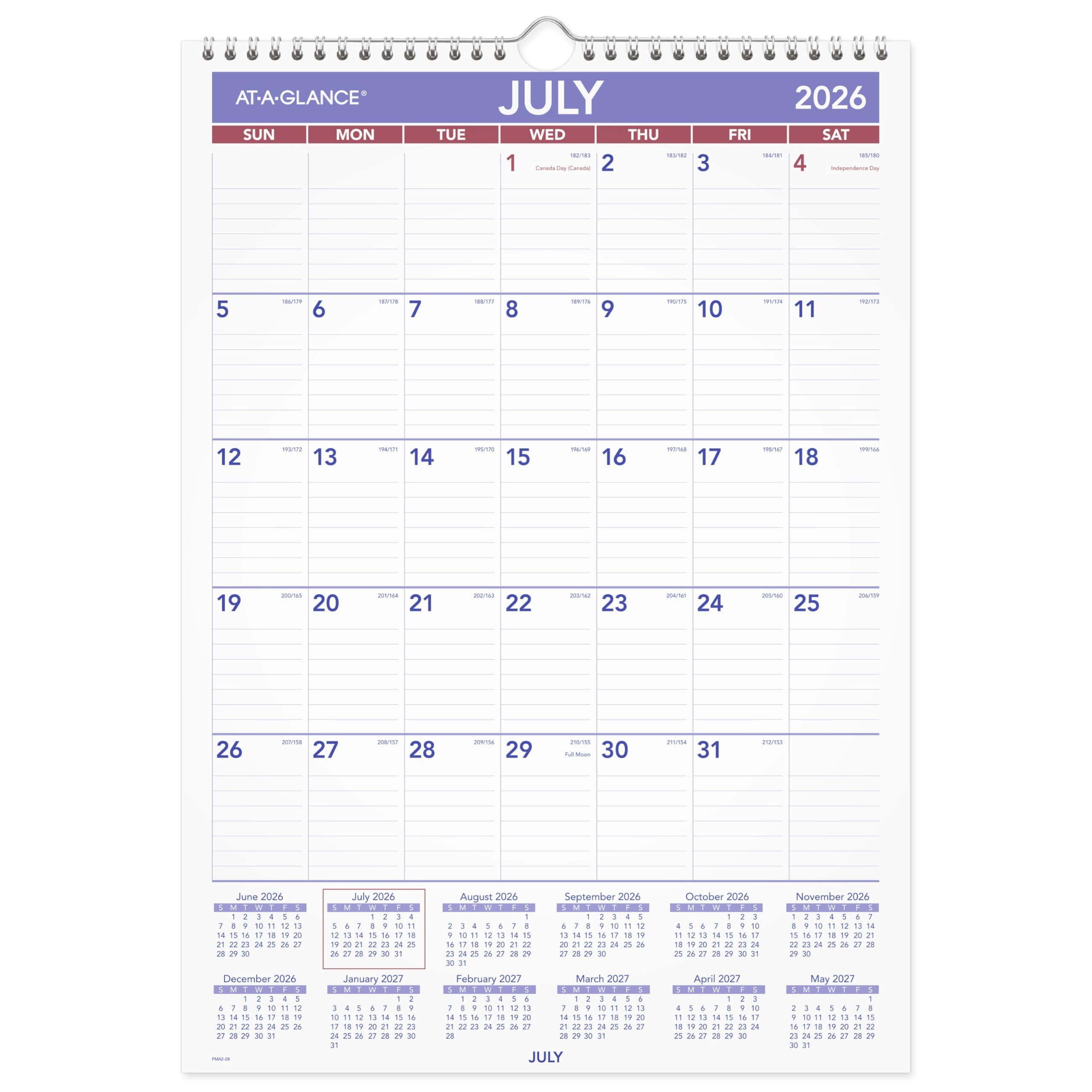 AT-A-GLANCE Wall Calendar 2026-2027 Planner, Academic 12-Month July-June, Monthly, 12" x 17", 12-Month, Ruled Daily Blocks (PMA228)
