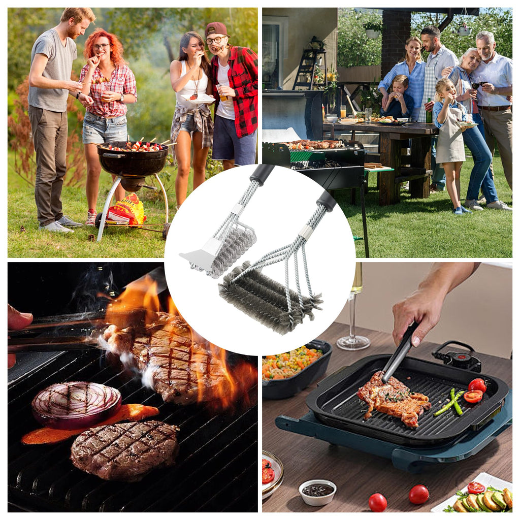 BBQ Brush for Grill, Grill Brush with Scraper, Bristle Free BBQ Accessories for Gas, Charcoal, Smoker Grill - 2 Pack