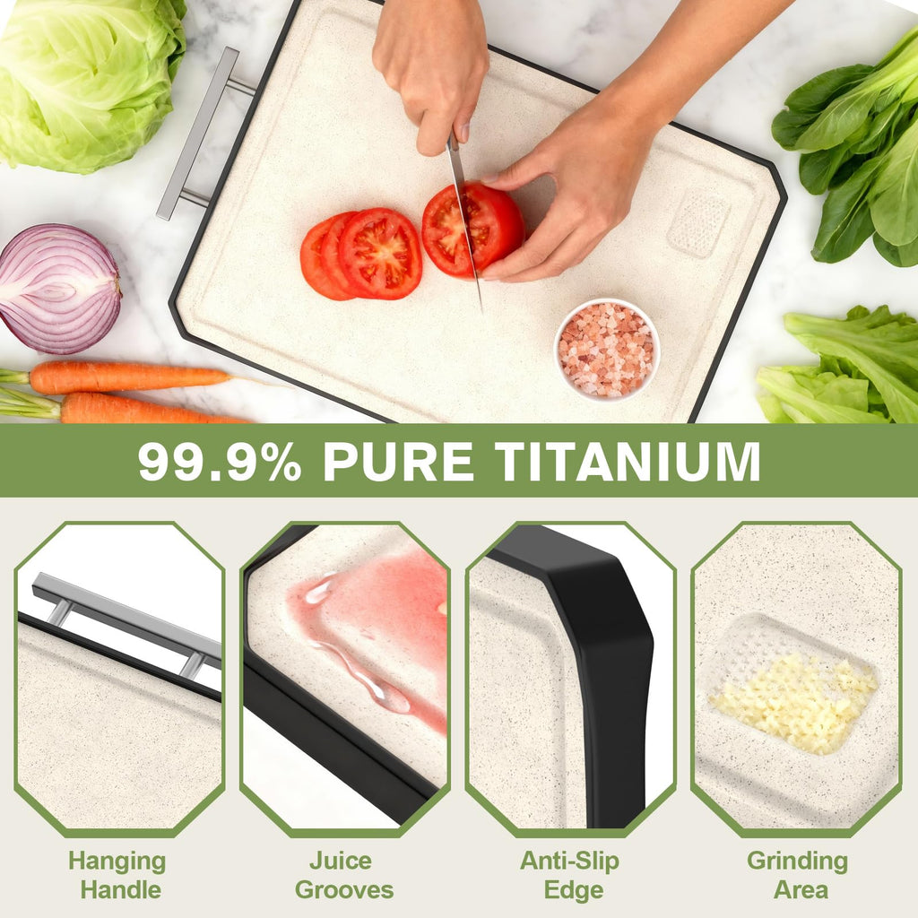 Titanium Cutting Board - Double Sided Non-Toxic Cutting Boards for Kitchen, Pure Titanium & Wheat Straw PP Food Grade Metal Cutting Board, Non-Stick Durable and Easy to Clean 16" x 11"