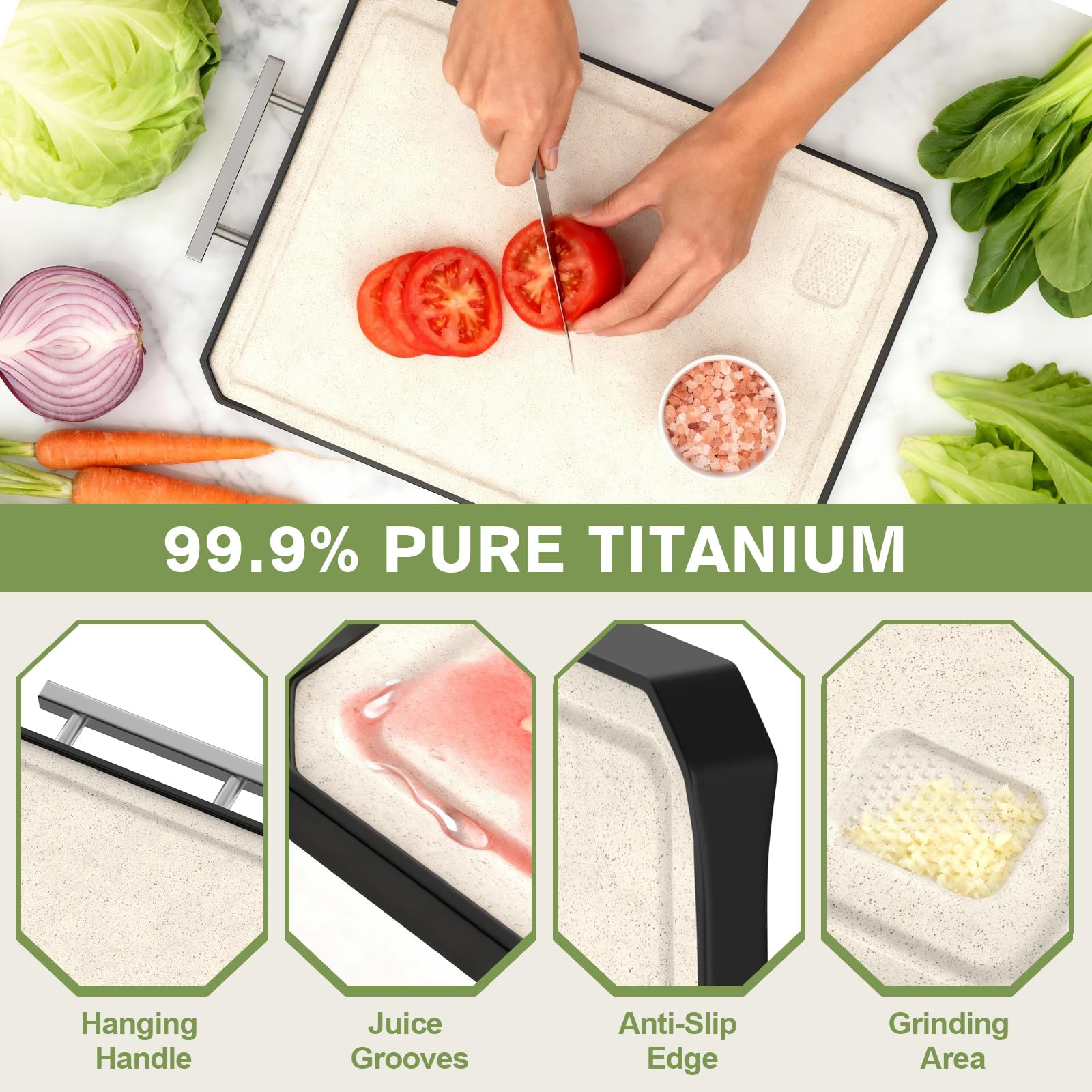 Titanium Cutting Board - Double Sided Non-Toxic Cutting Boards for Kitchen, Pure Titanium & Wheat Straw PP Food Grade Metal Cutting Board, Non-Stick Durable and Easy to Clean 16" x 11"