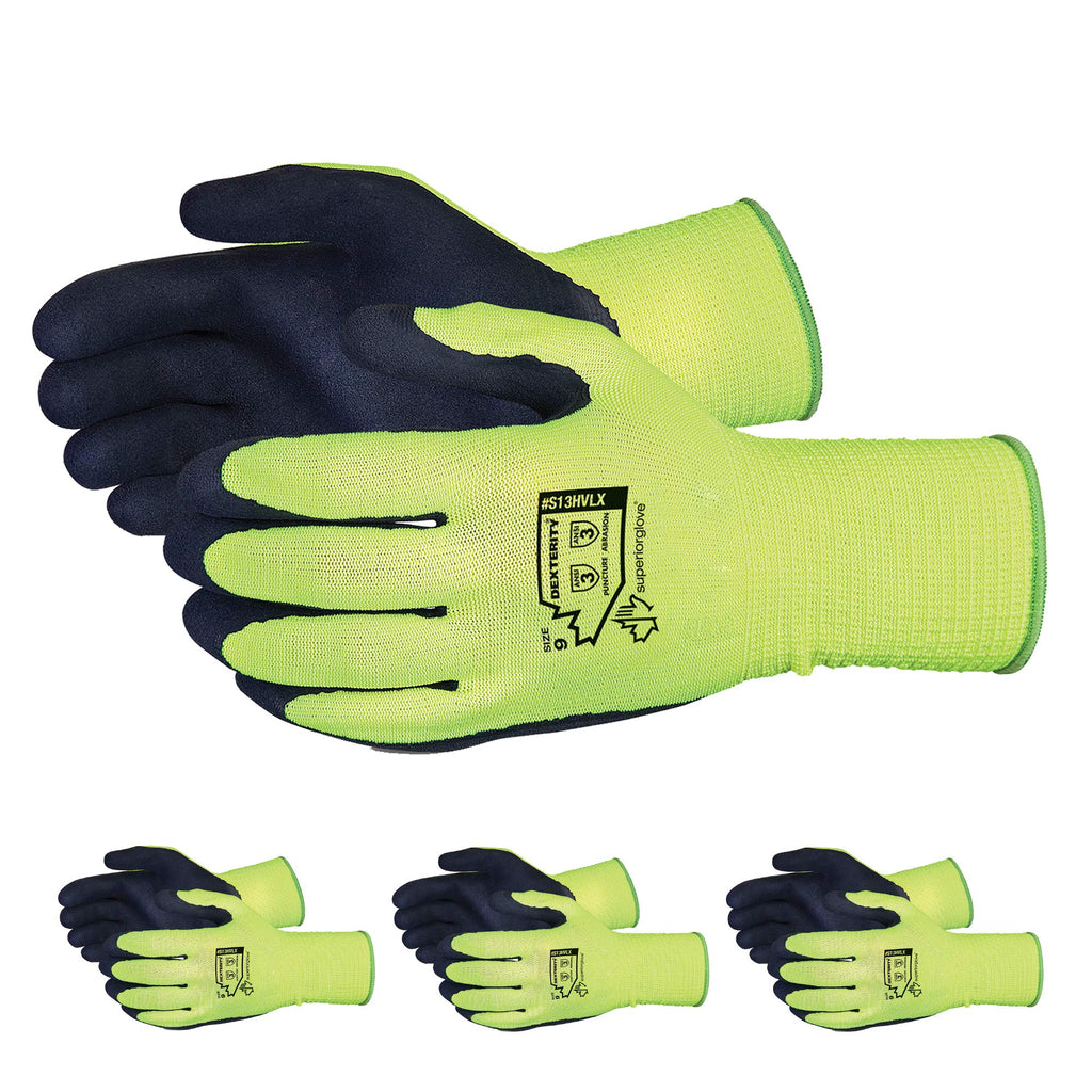 Superior Gardening Gloves 3-Pack for Landscaping and Yard Work - Rose Pruning Gloves with Moisture Wicking (High Visibility Color) S13HVL (Large)
