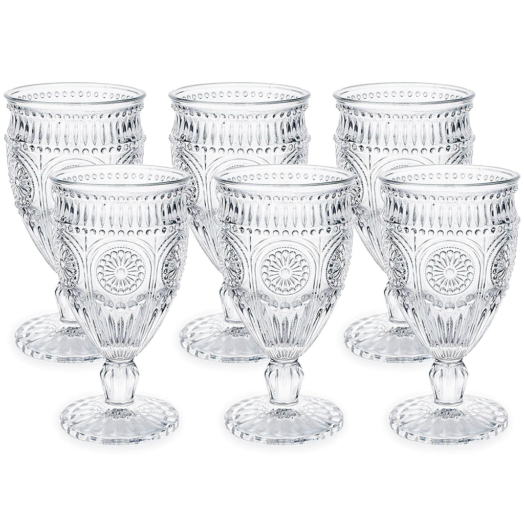 Kingrol 6 Pack Wine Glasses Goblets, 10 oz Vintage Water Glasses, Romantic Mixed Drink Glasses for Party, Daily Use