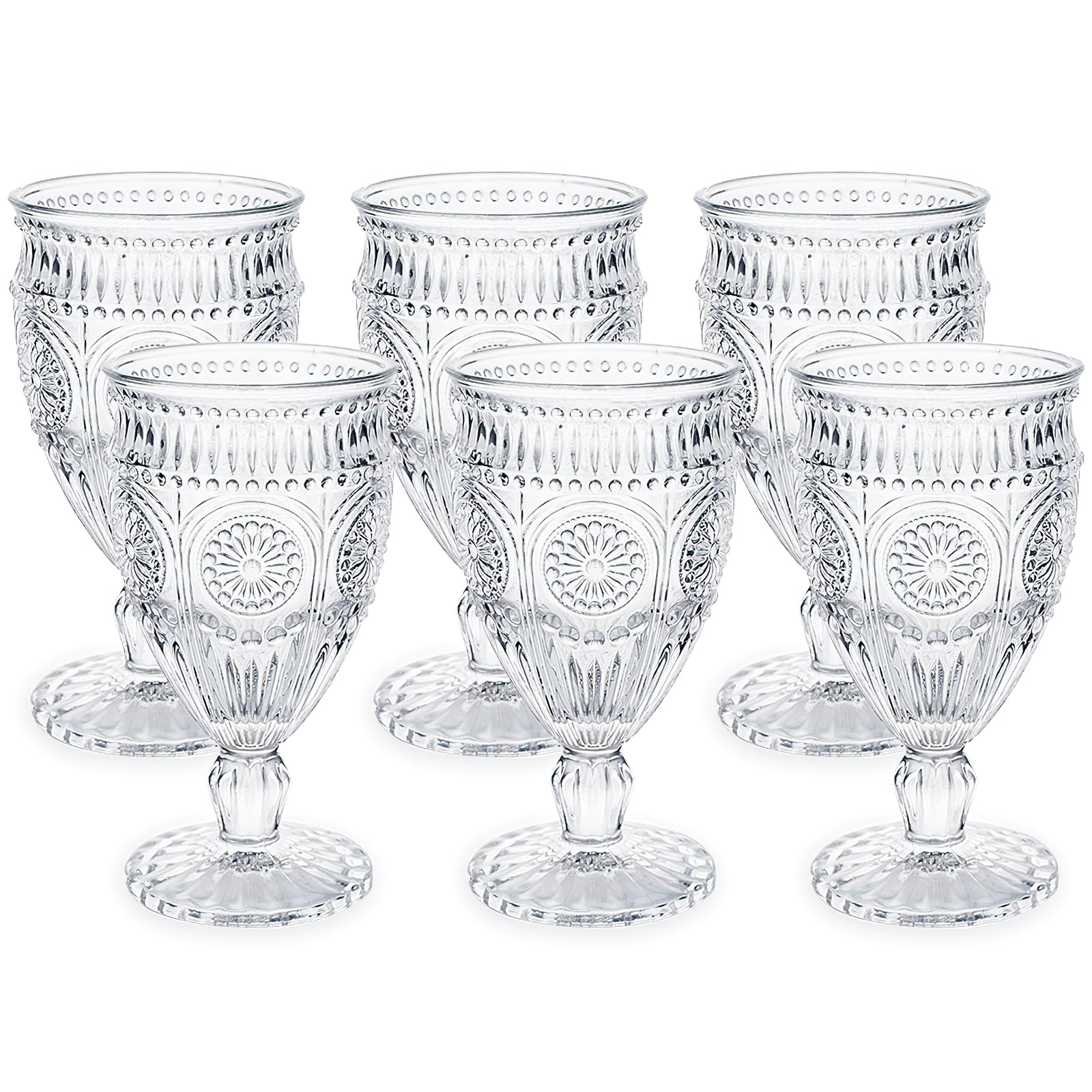Kingrol 6 Pack Wine Glasses Goblets, 10 oz Vintage Water Glasses, Romantic Mixed Drink Glasses for Party, Daily Use