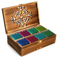 Coloch Wooden Tea Bag Storage Box with Carved Lid, 8-Compartment Tea Chest Organizer Spice Packets Container for Living Room, Kitchen, Gift for Office, Home Decor