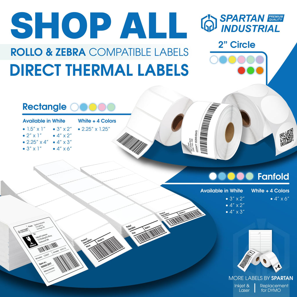 Spartan Industrial Direct Thermal 4" X 6" Fanfold Green Shipping Labels | (500 Total 4x6 Fan-fold Labels) | Compatible with Rollo, Munbyn, Zebra Thermal Printers | Commercial Grade and Professional